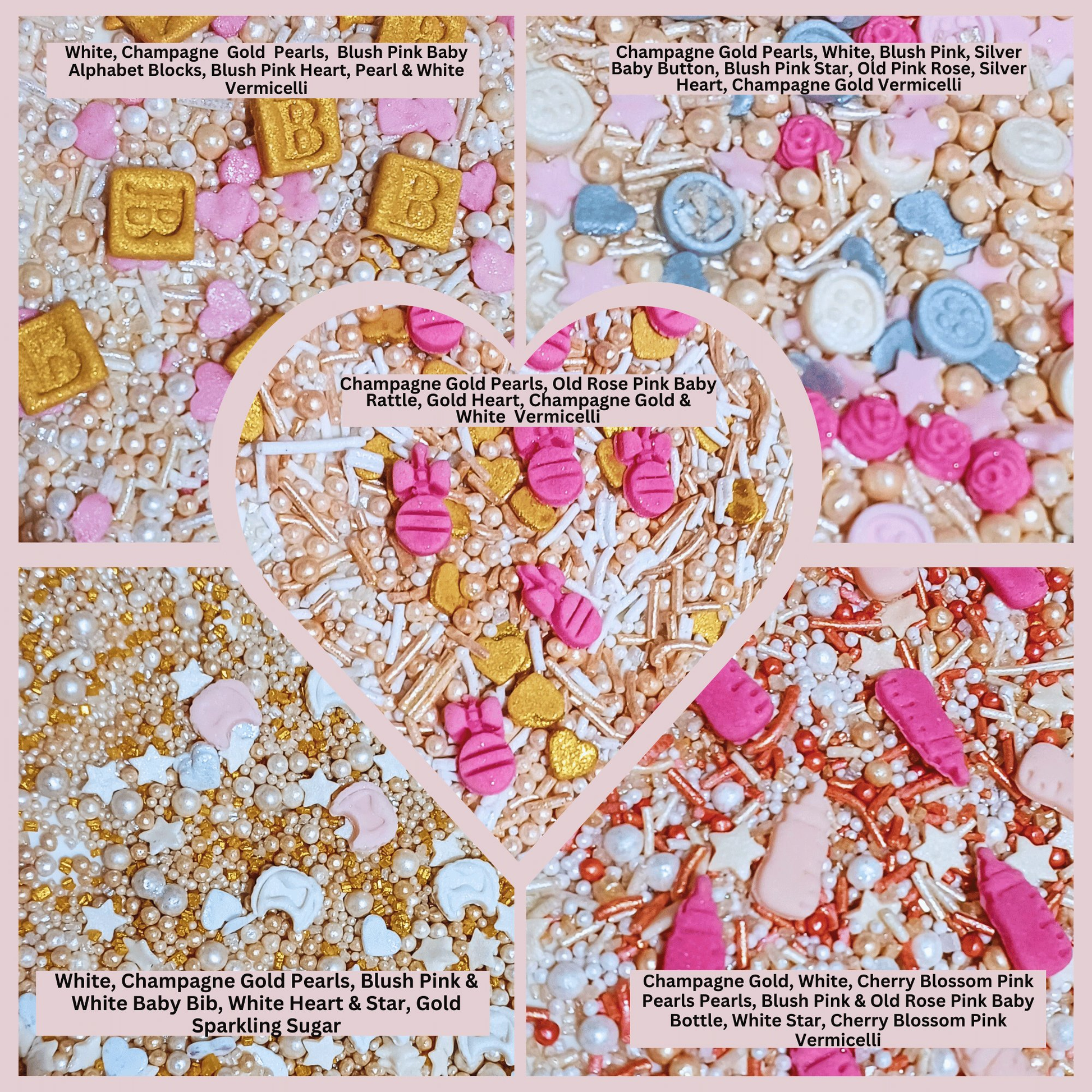 Confect Girls Baby Shower Sprinkles | Mix Heart, Teddy, Baby Feed Bottle & Baby Feet Sprinkles