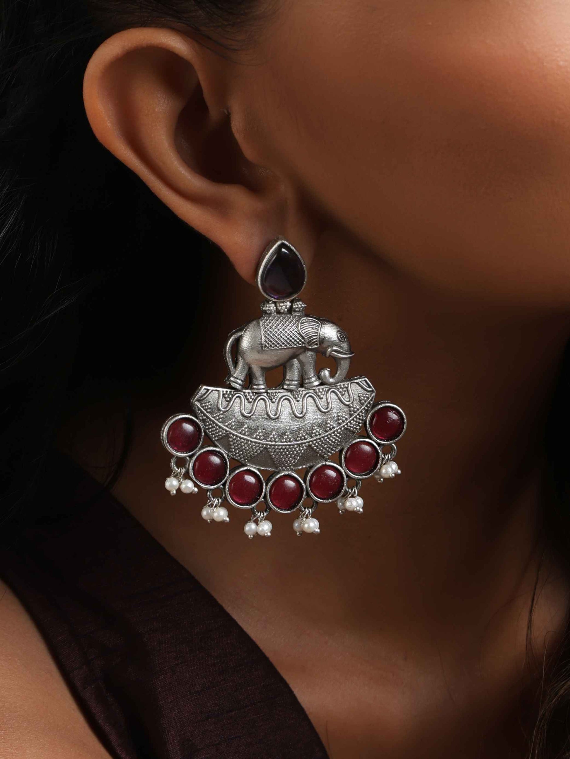 trueBrowns Silver Tone Elephant Dangle Earrings Truebrowns Lifestyle