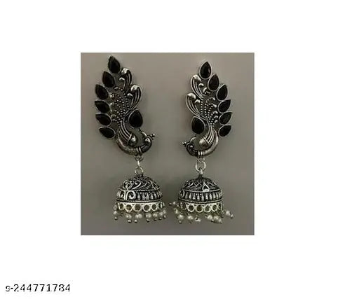 Tehzeeb Creations Women's Oxidised Necklace And Earring With Black Beads And Pearl Tehzeeb Creations