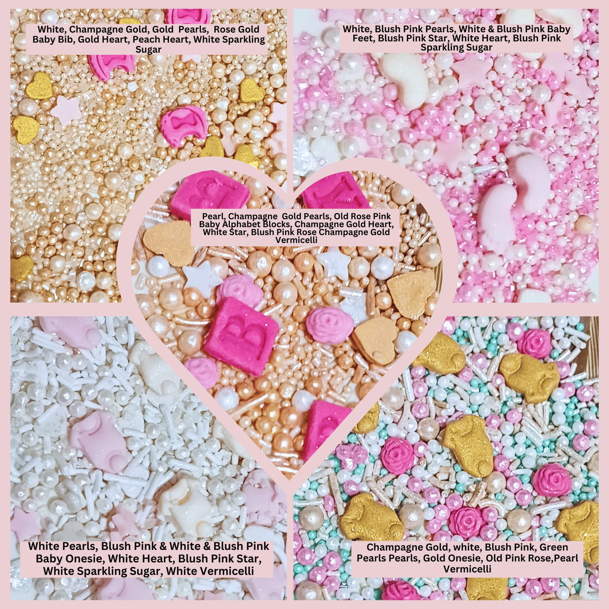 Confect Girls Baby Shower Sprinkles | Mix Heart, Teddy, Baby Feed Bottle & Baby Feet Sprinkles