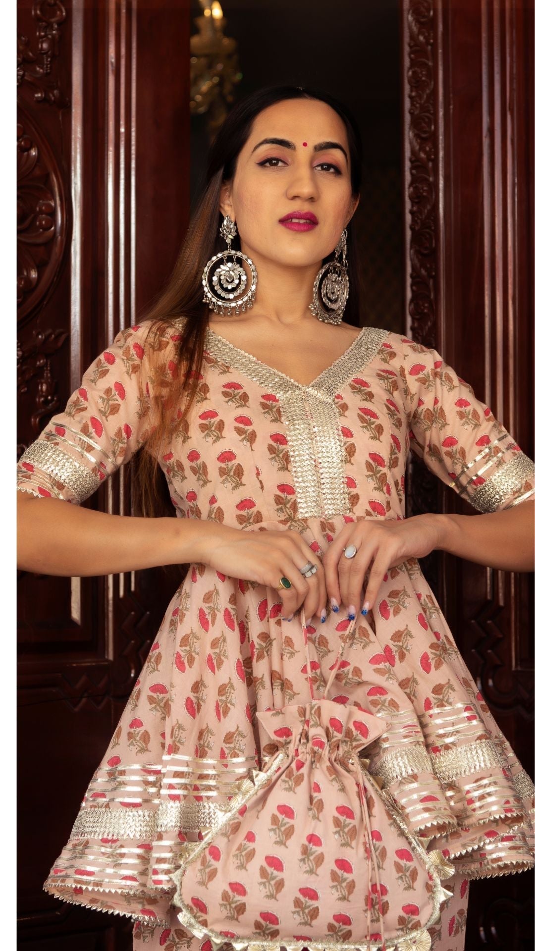 Pomcha Jaipur Peach Hand Block Cotton Sharara Set 