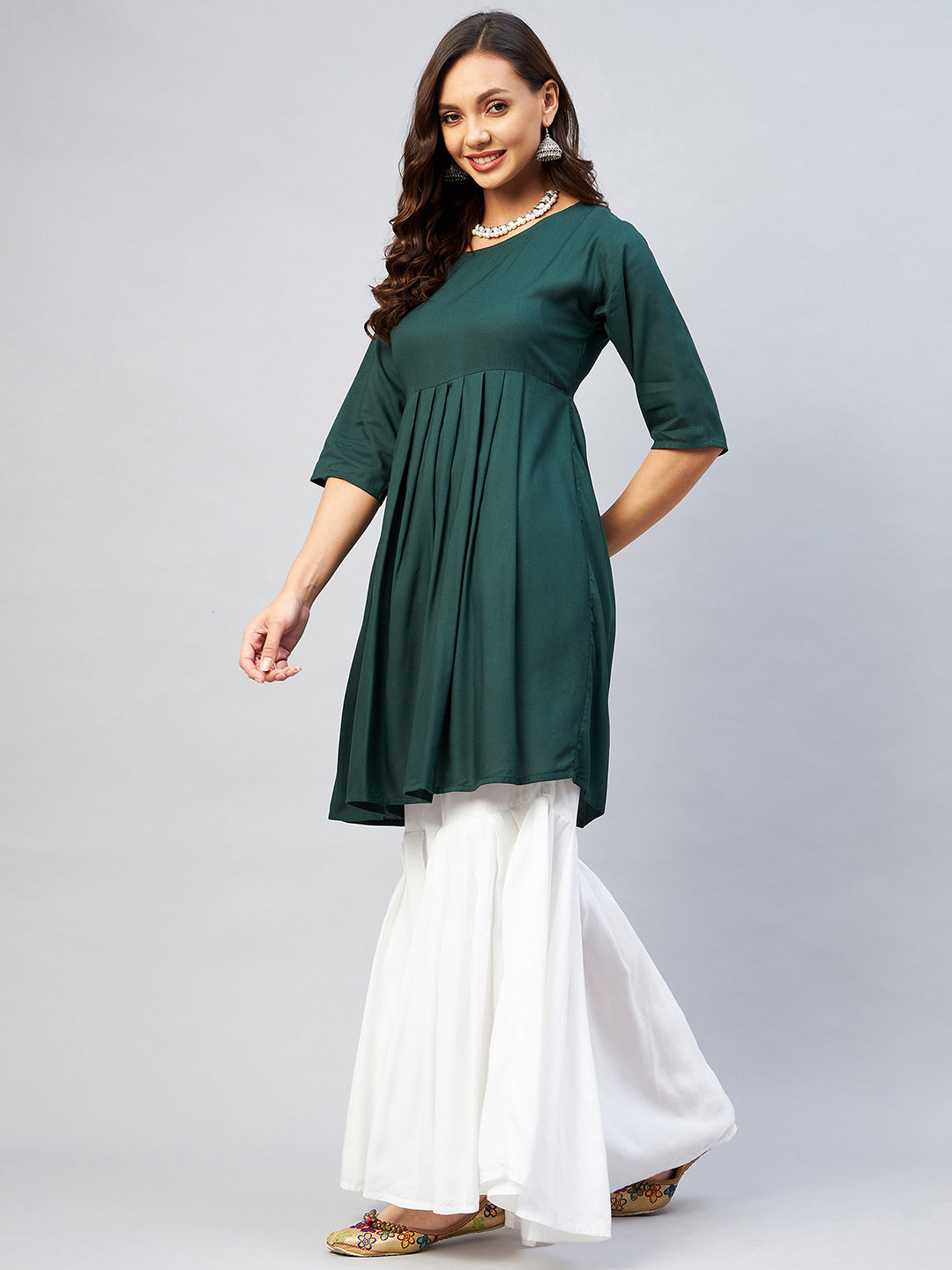 InWeave Women's Dark Green Short Anarkali Kurta 