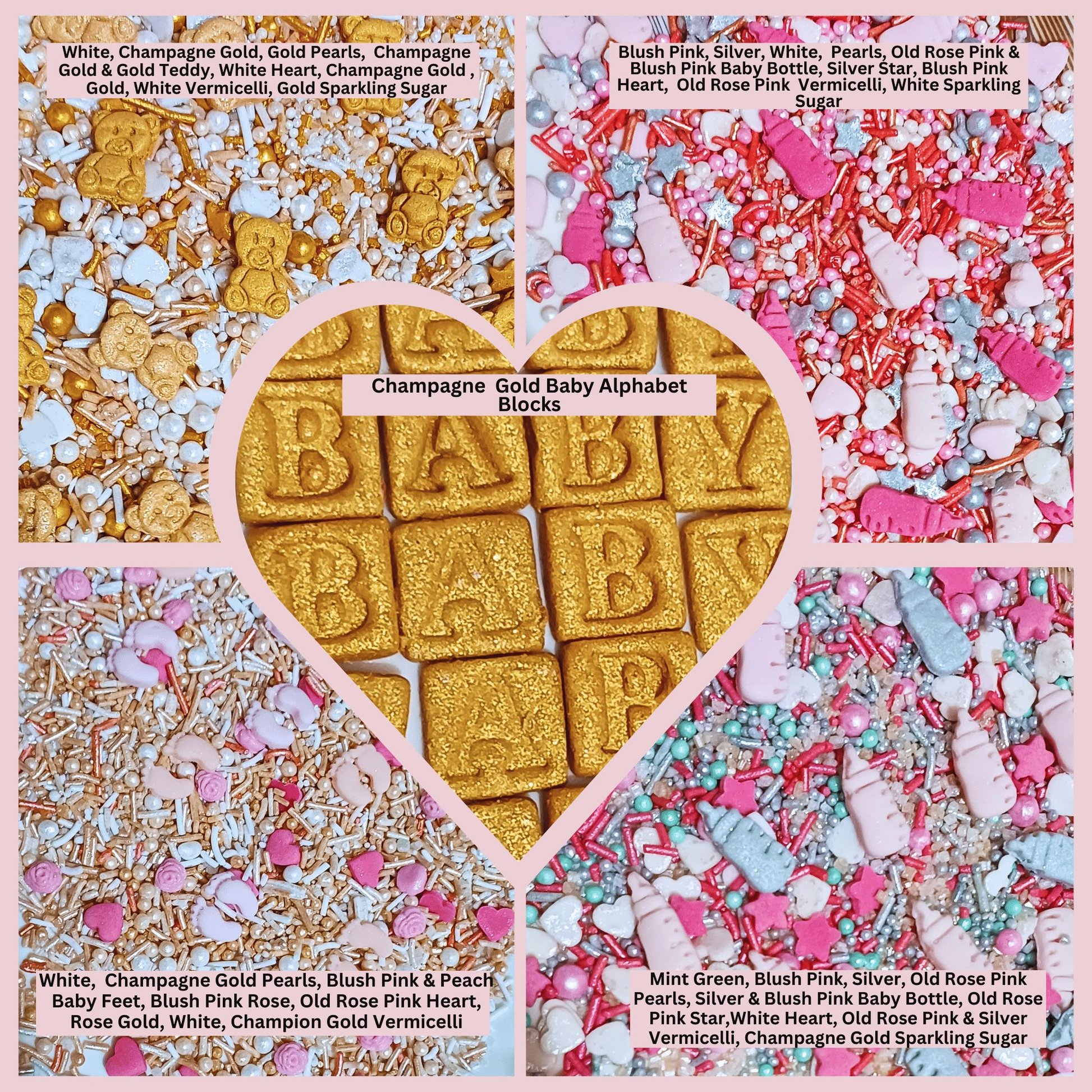Confect Girls Baby Shower Sprinkles | Edible Sprinkles | Mix Silver, Gold & Blush pink Sprinkles