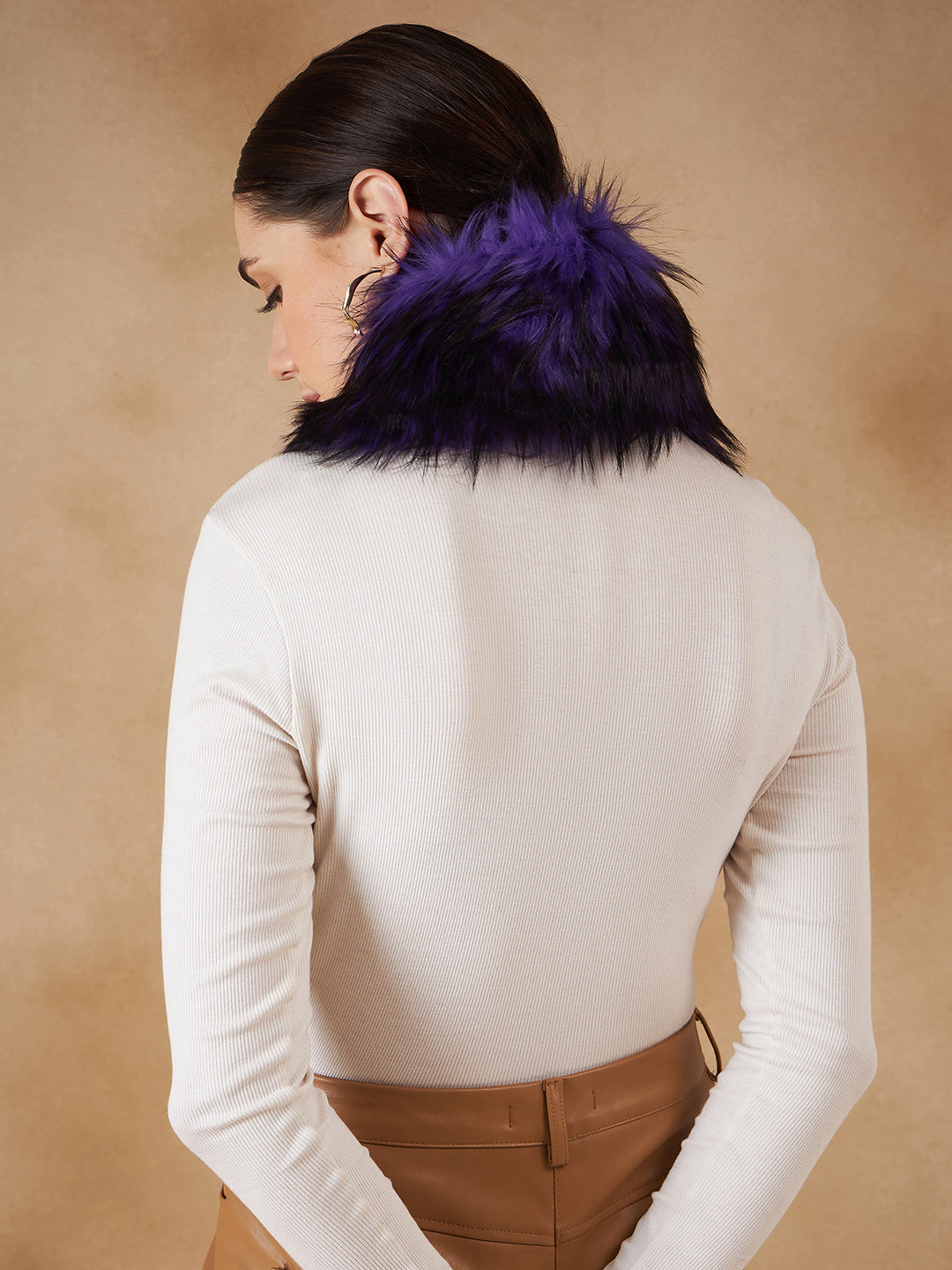 InWeave Women's Purple Black Fur Neckpiece 