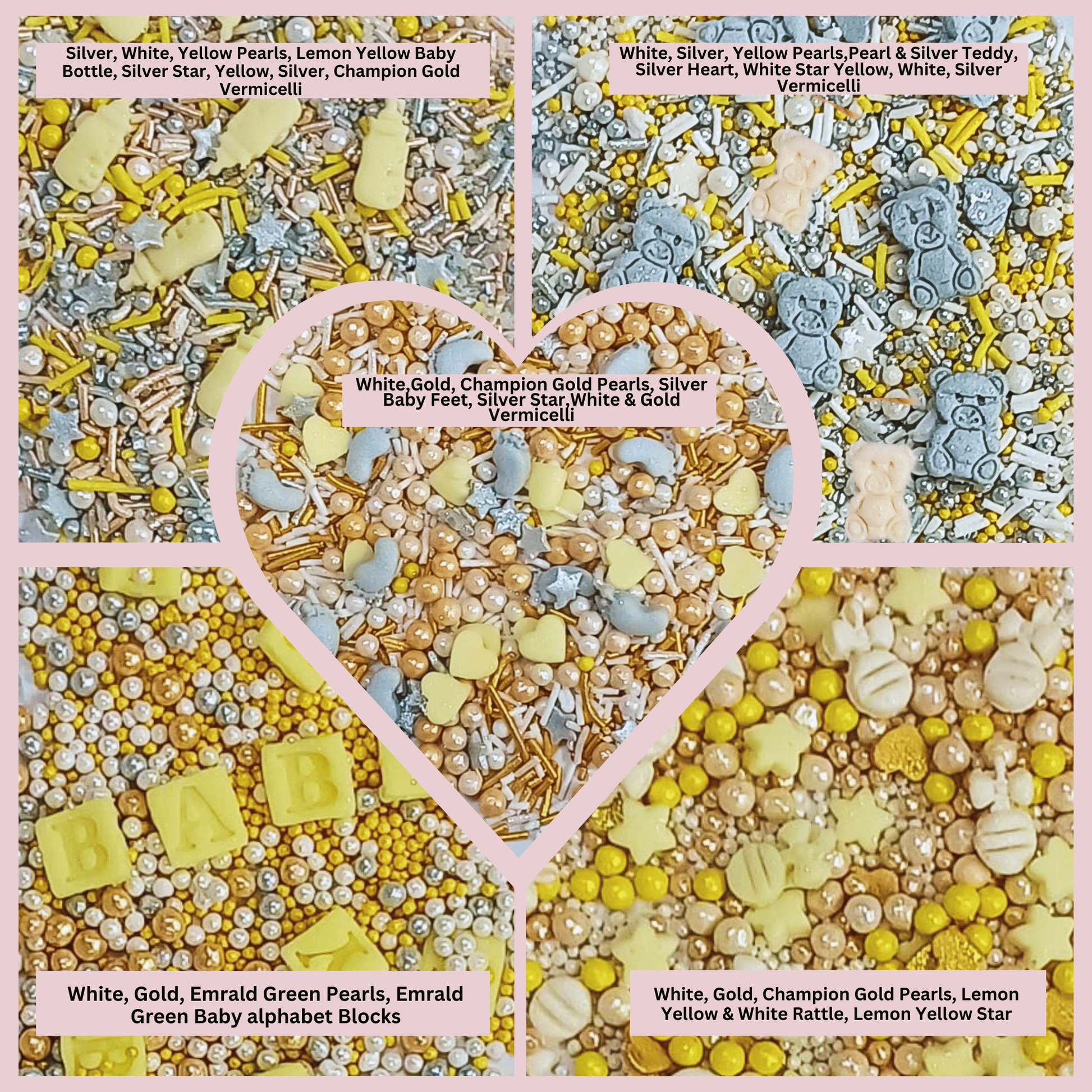 Confect Gender Reveal Mix Silver Baby Feet & Feeding Bottle Baby Shower Sprinkles
