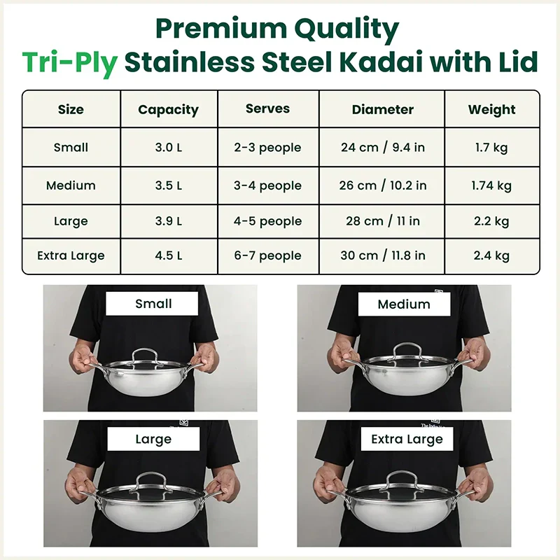 The Indus Valley TurboCuk Tri-ply Stainless Steel Kadai+ Steel Lid, Premium Quality, 3 Layer Thick Body, 100% Toxin-free, Non-stick, Induction & Gas, 3L/3.5L/3.9L/4.5L  Grab2Buy The Indus Valley Grab2Buy