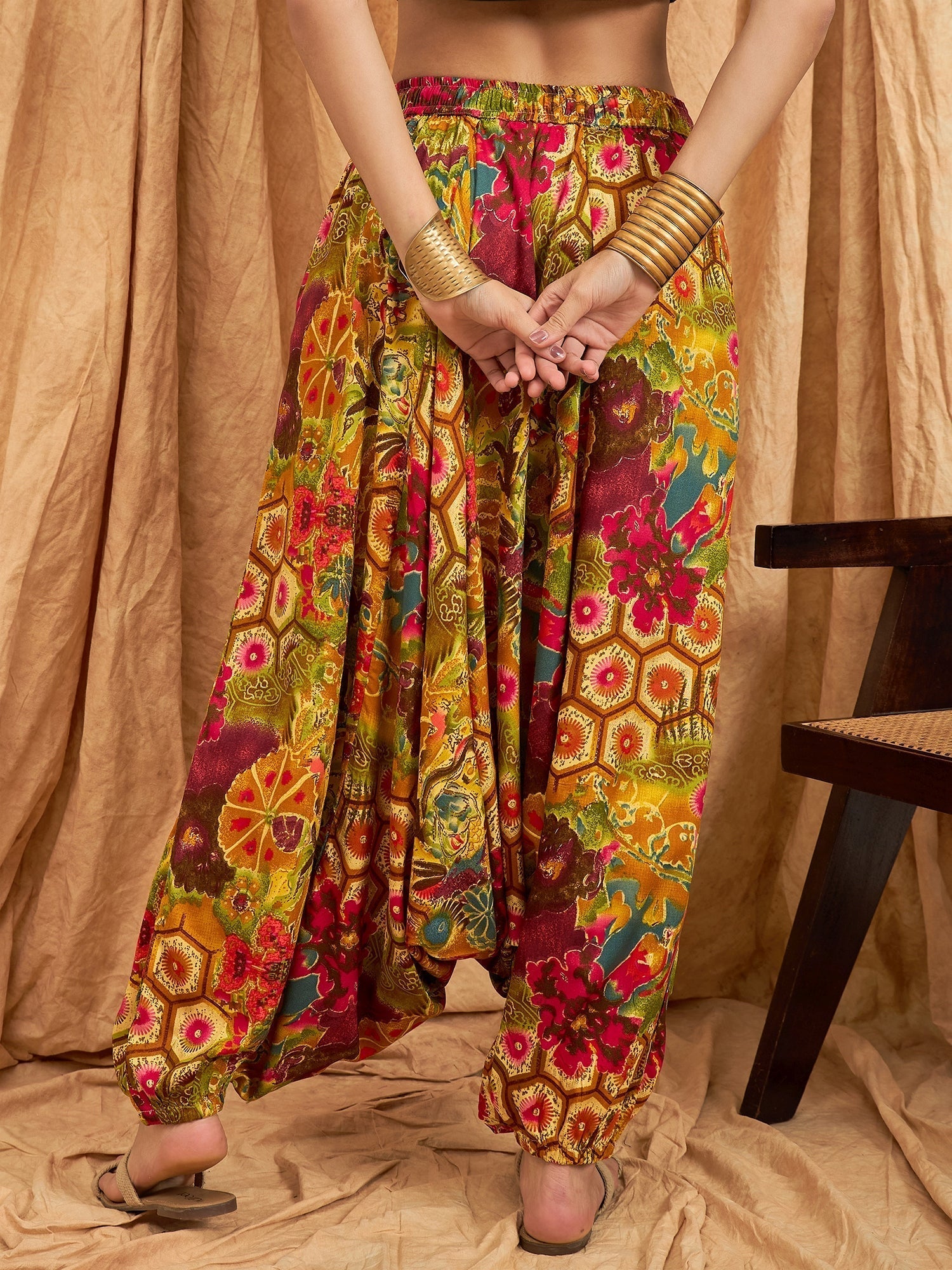 InWeave Mustard Multi Flower Harem Pant 