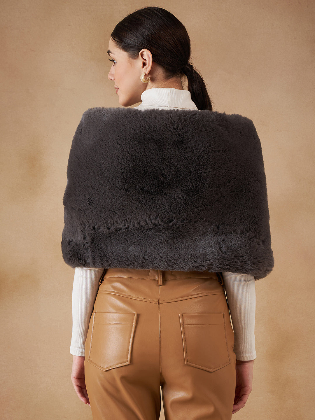 InWeave Slaty Grey Long Faux Fur Cape 