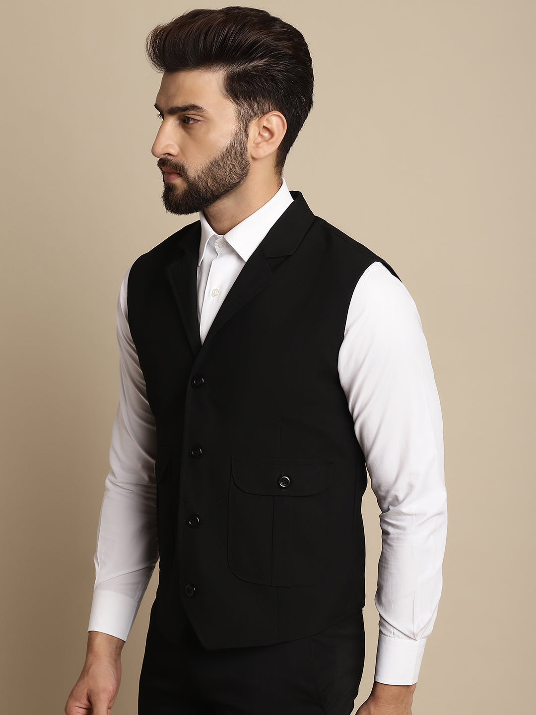Even Apparels Men's Black Waistcoat with Notched Lapel 