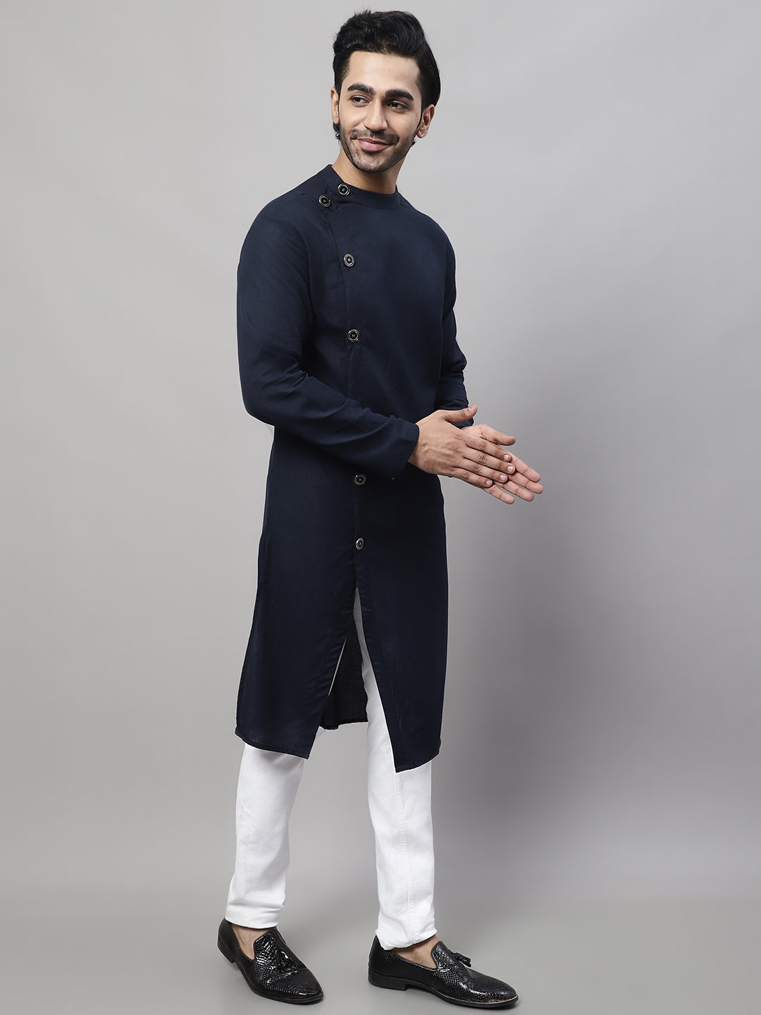 Even Apparels Blue Sherwani Kurta With Asymetrical Cut 