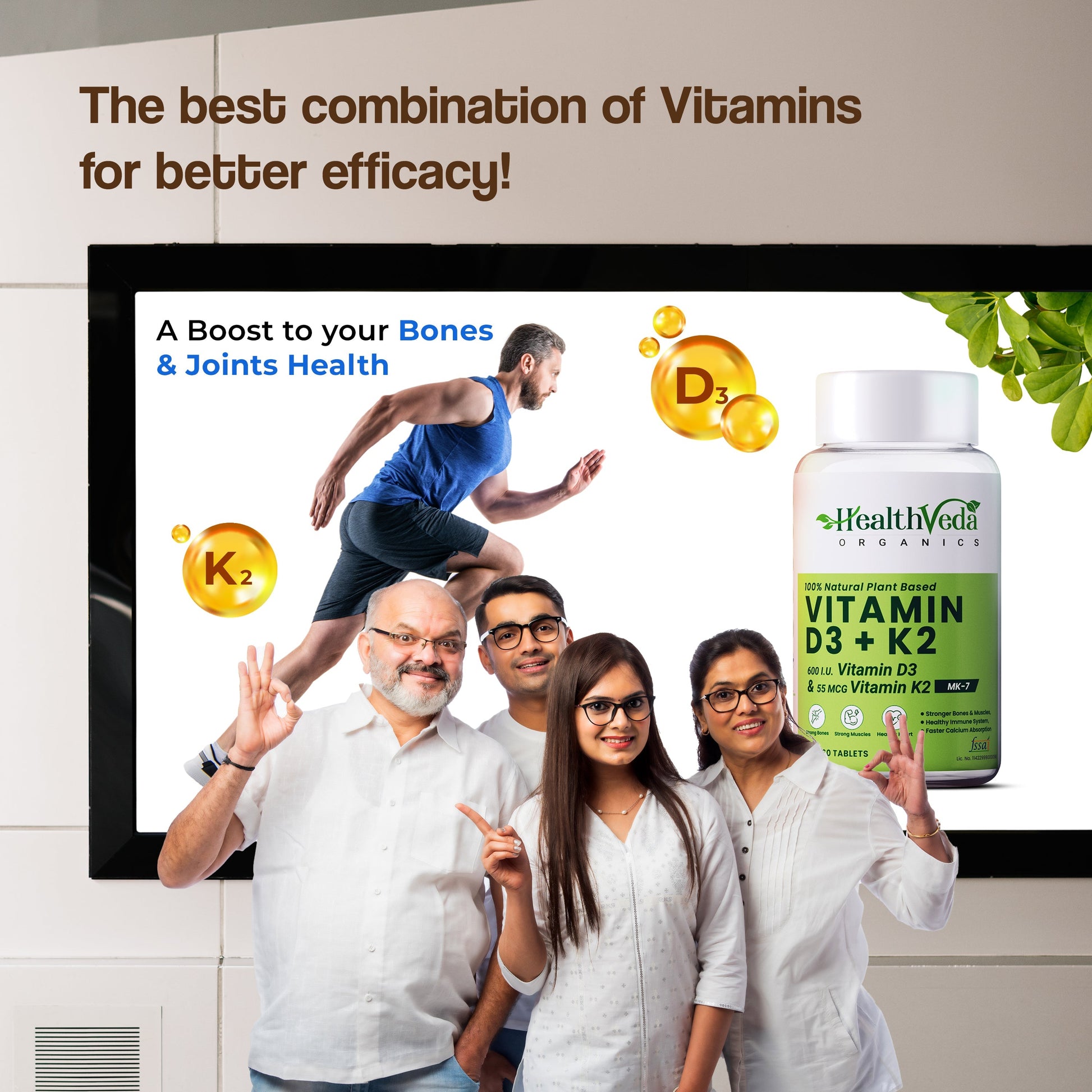 Health Veda Organics Vitamin D3 + K2 Healthy Bones Tablets 