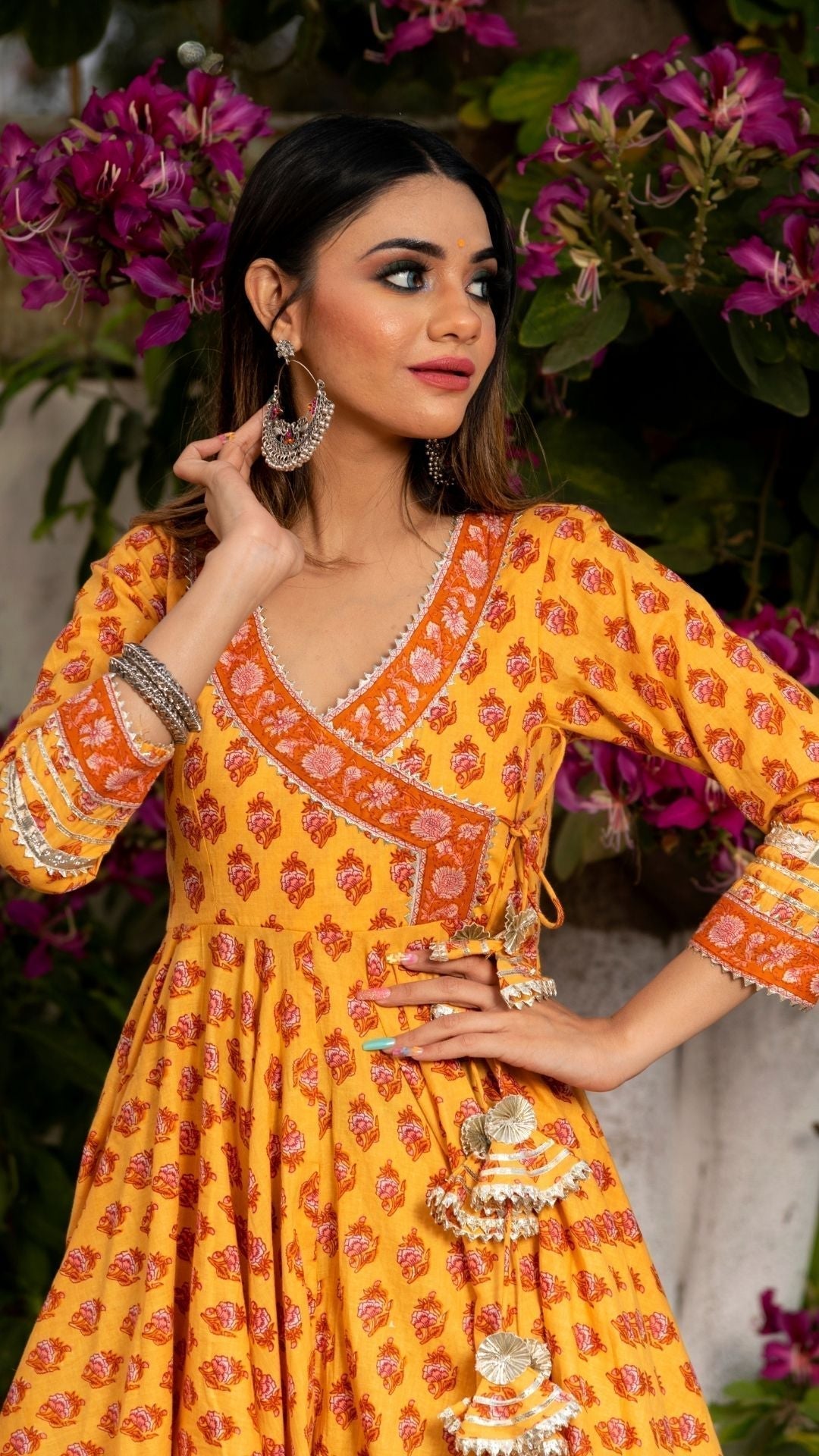 Pomcha Jaipur Mehar Light Brown Hand Block Anarkali Set 
