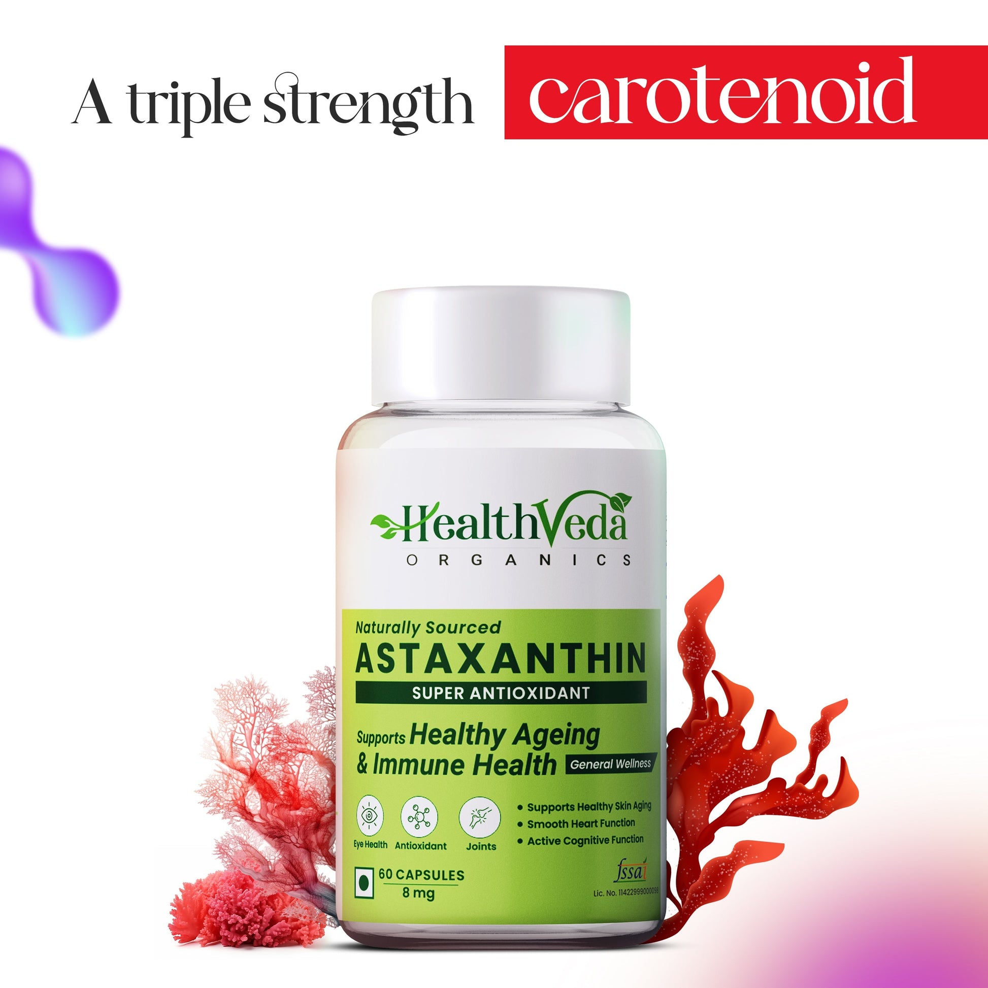 Health Veda Organics Plant Based Astaxanthin 8mg Capsules 