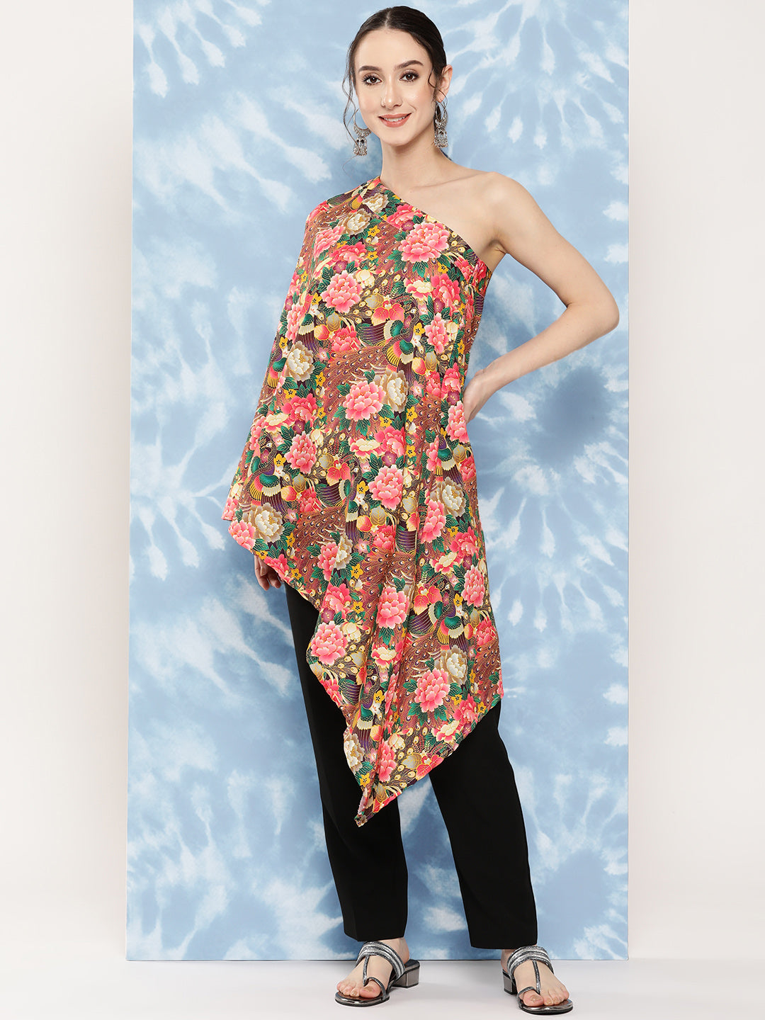 InWeave Women's Mutli Peacock Japanese Art Oneshoulder Top 