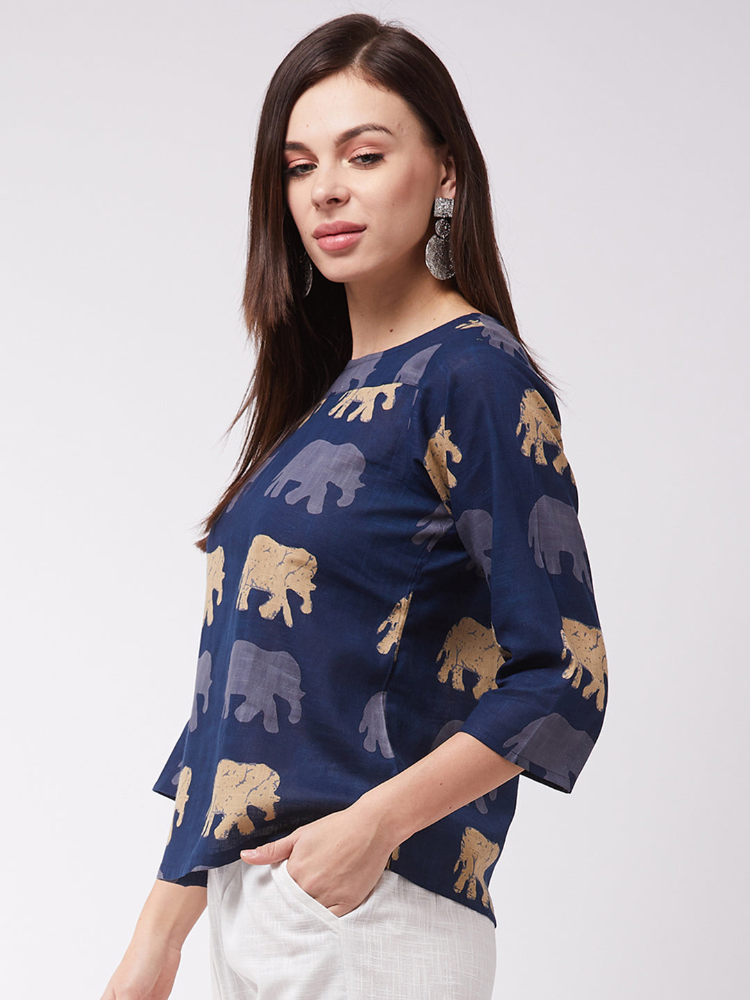 InWeave Elephant Print Blue Top 