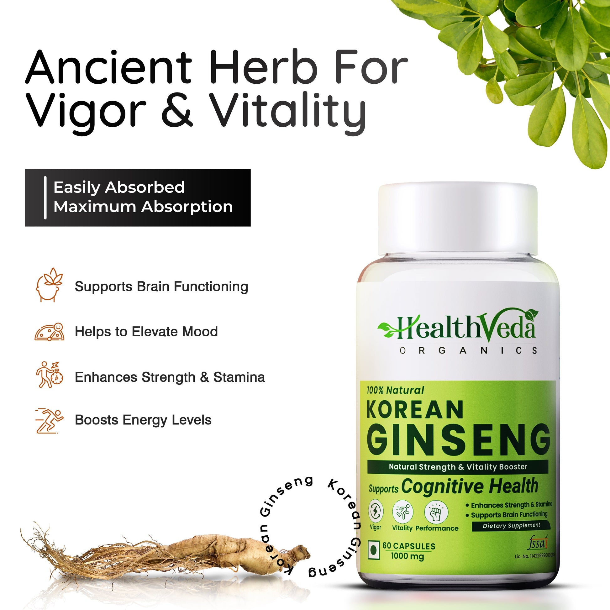 Health Veda Organics Plant Based Korean Red Ginseng Capsules Health Veda Organics