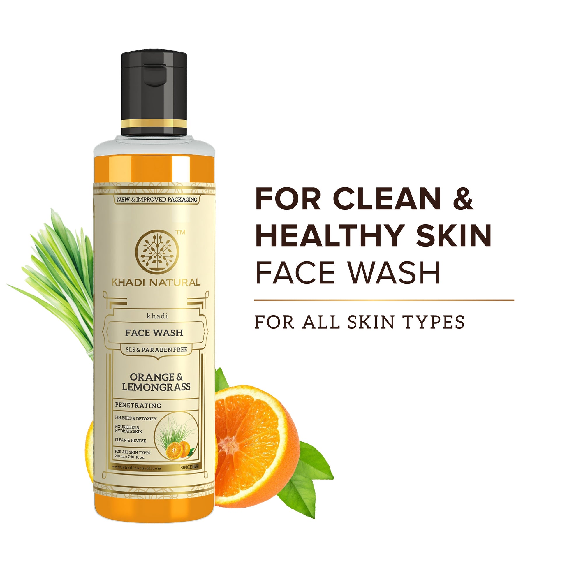 Khadi Natural Herbal Orange & Lemongrass Face Wash SLS & Paraben Free - 210ml 