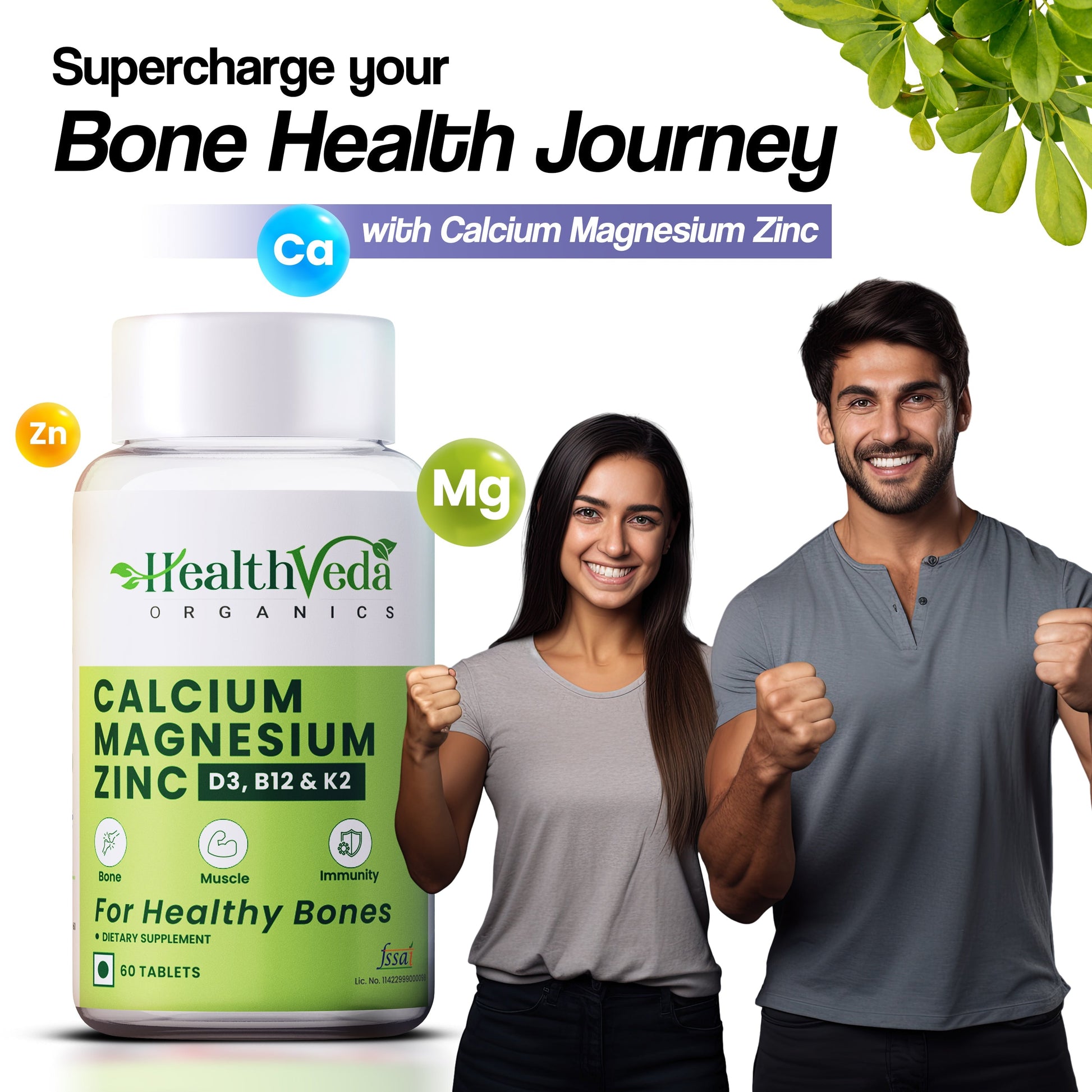 Health Veda Organics Calcium Magnesium & Zinc Vitamin D3 & B12 Tablets 