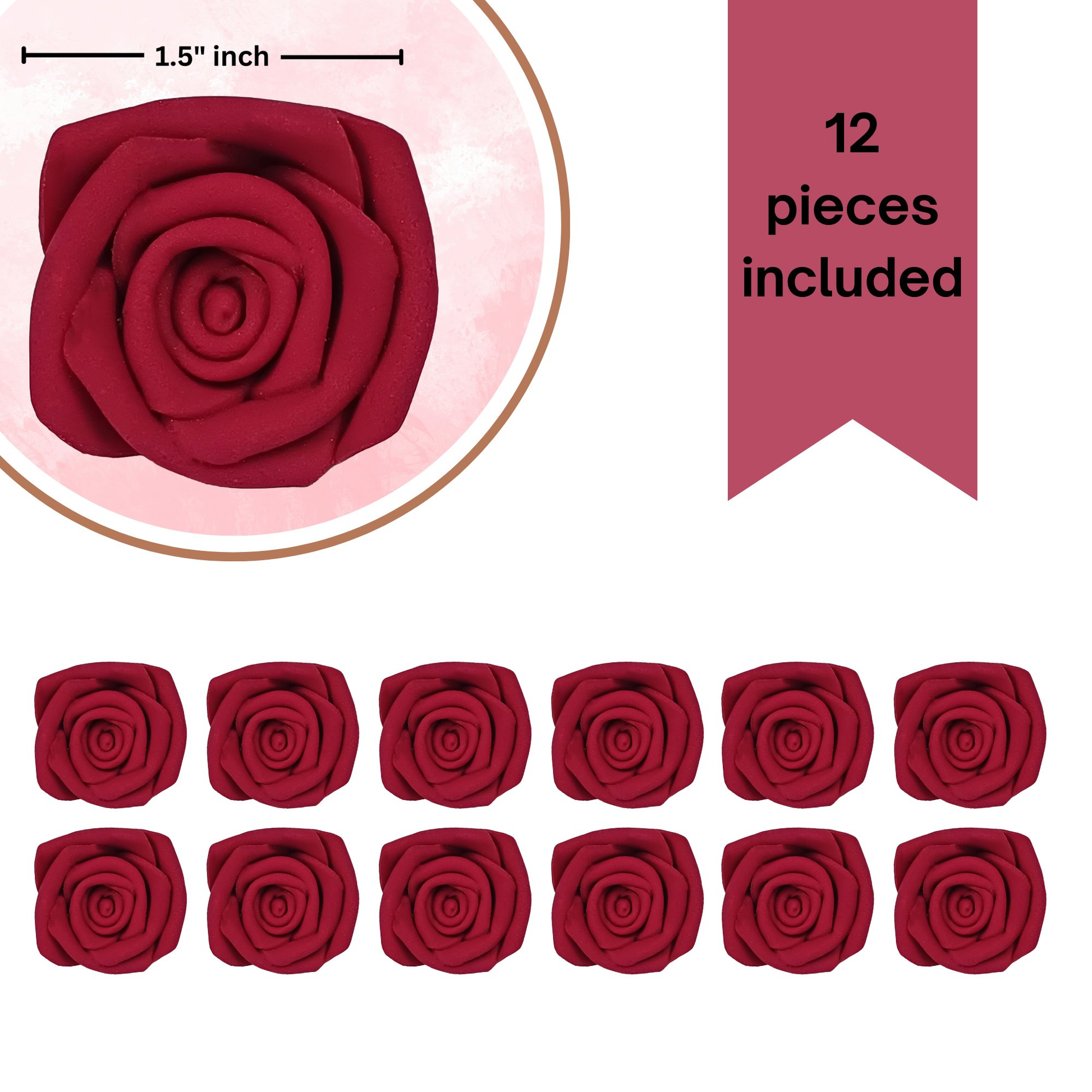 Confect Rich Deep Burgundy Rose | Edible Sugar Roses Topper