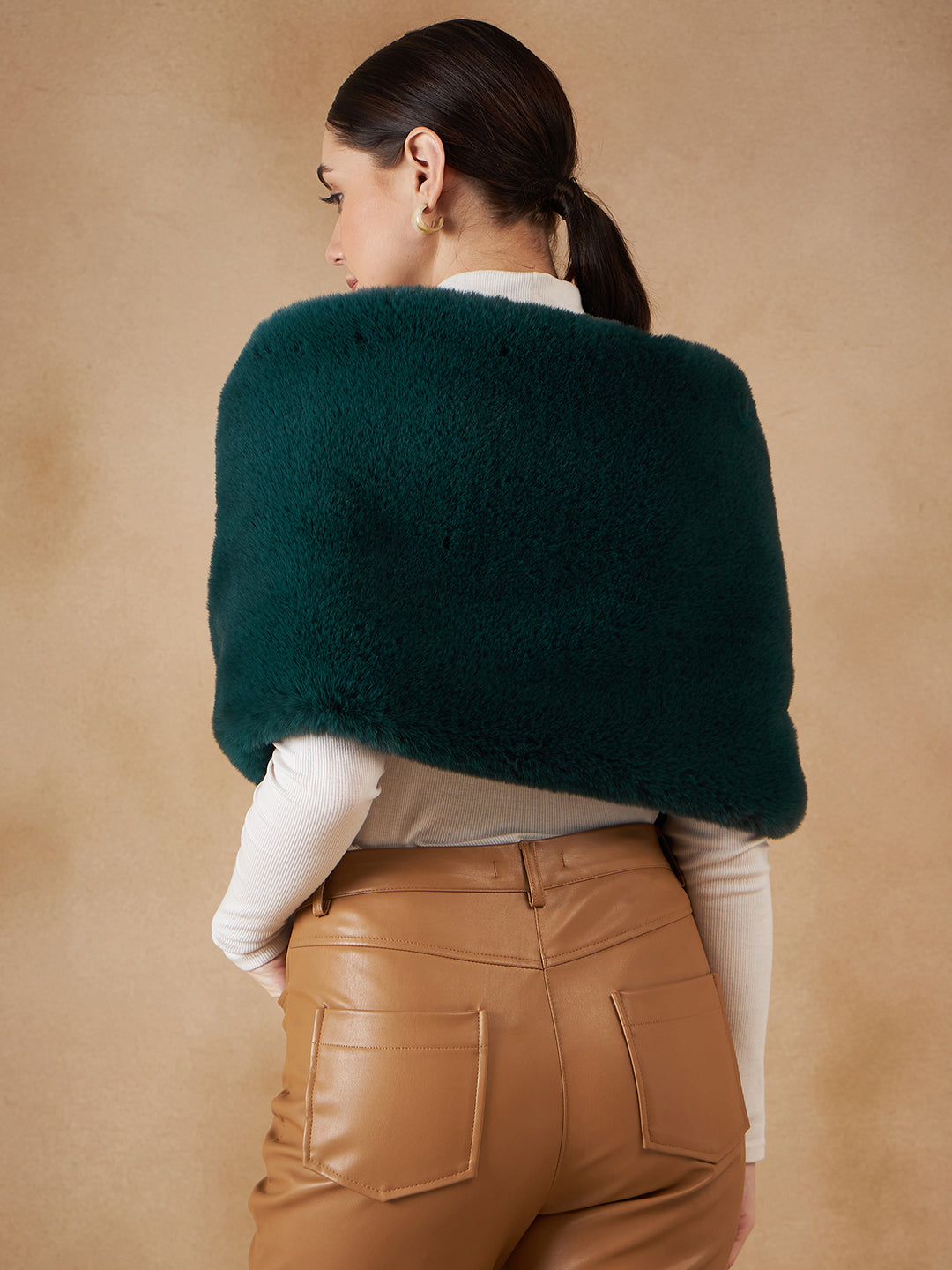 InWeave Women's Dark Teal Long Faux Fur Cape 
