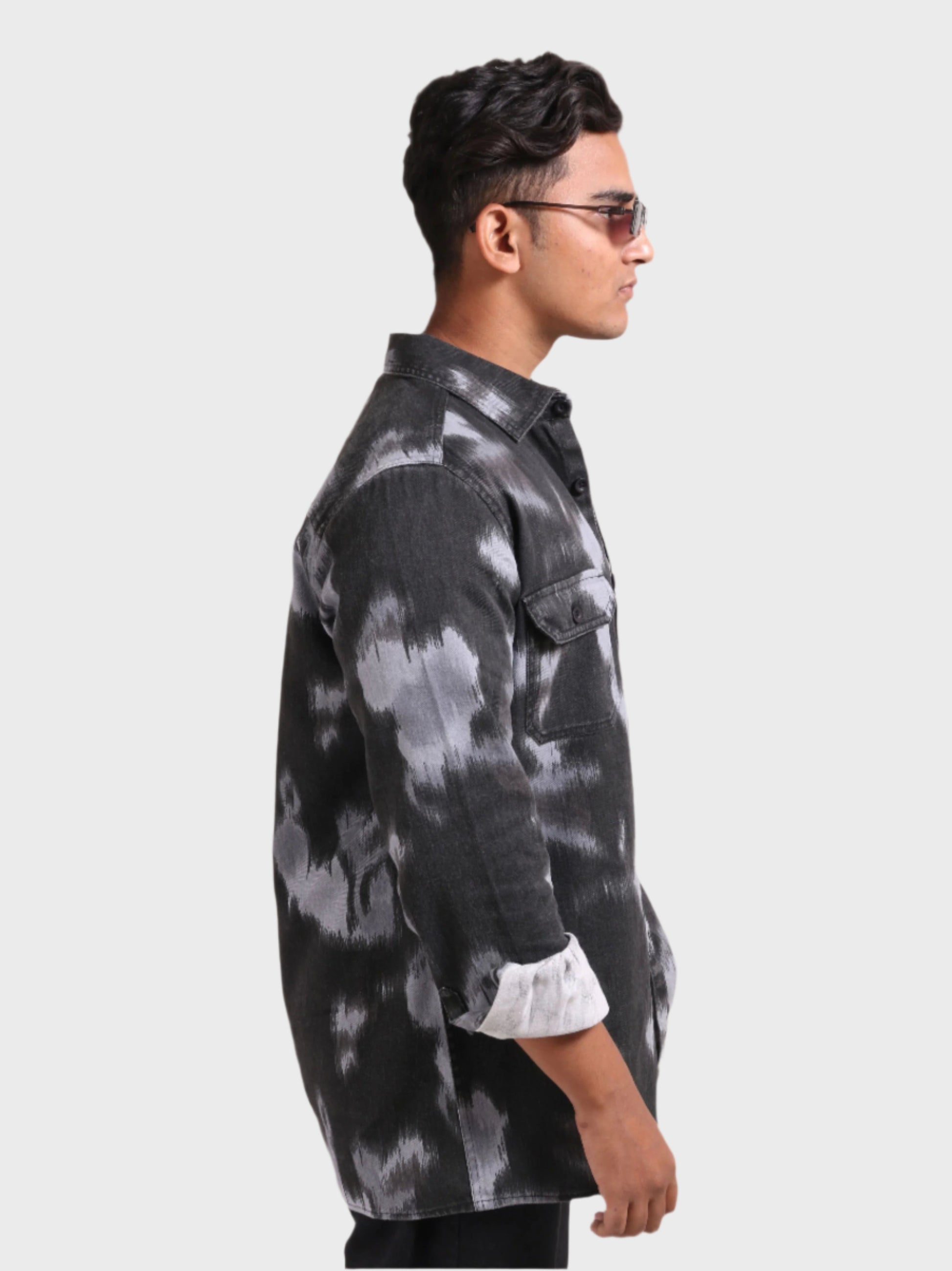 Xkind Light Blue Printed Denim Shacket  Grab2Buy Xkind Grab2Buy