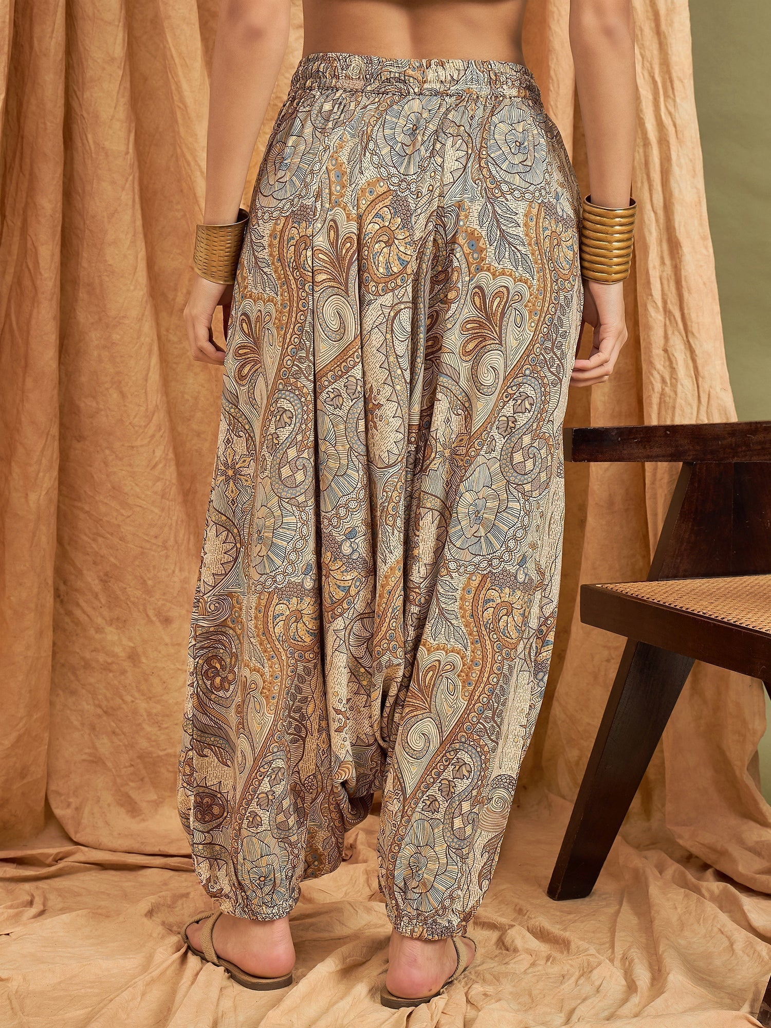 InWeave Beige Paisley Flower Harem Pant 