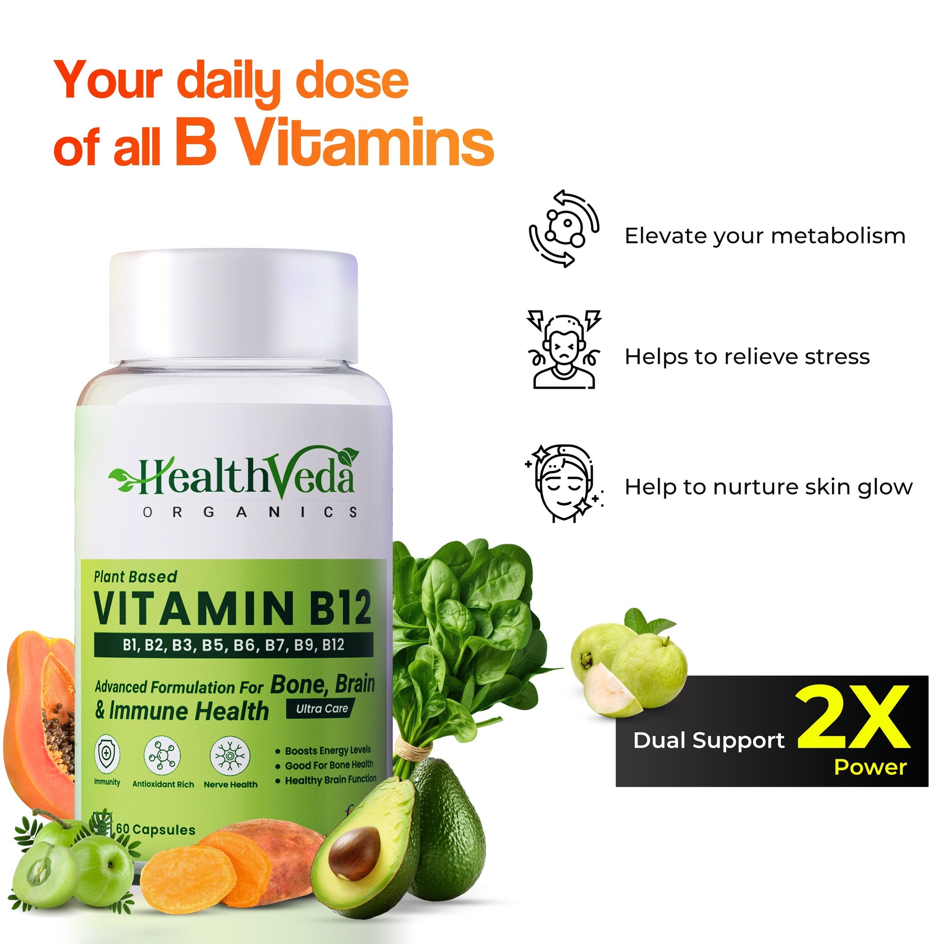 Health Veda Organics Plant Based Vitamin B-12 Capsules Health Veda Organics