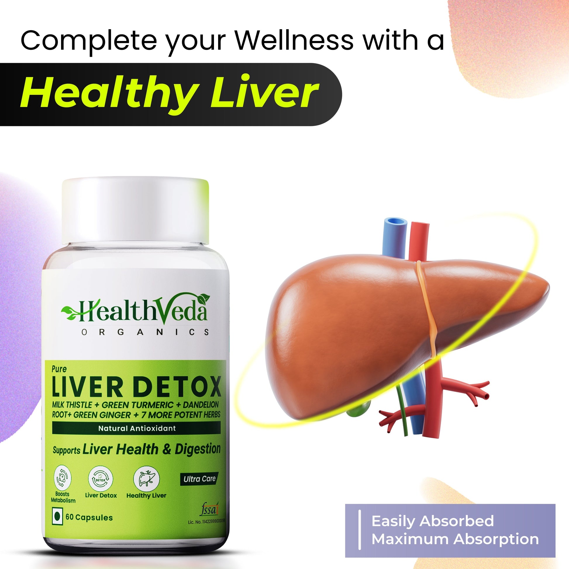 Health Veda Organics Plant Based Liver Detox Capsules 