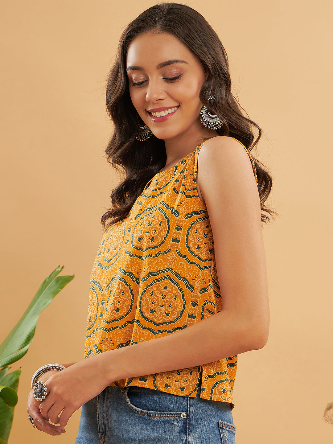 InWeave Haldi Yellow Mughal Kalamkari W/U Top 
