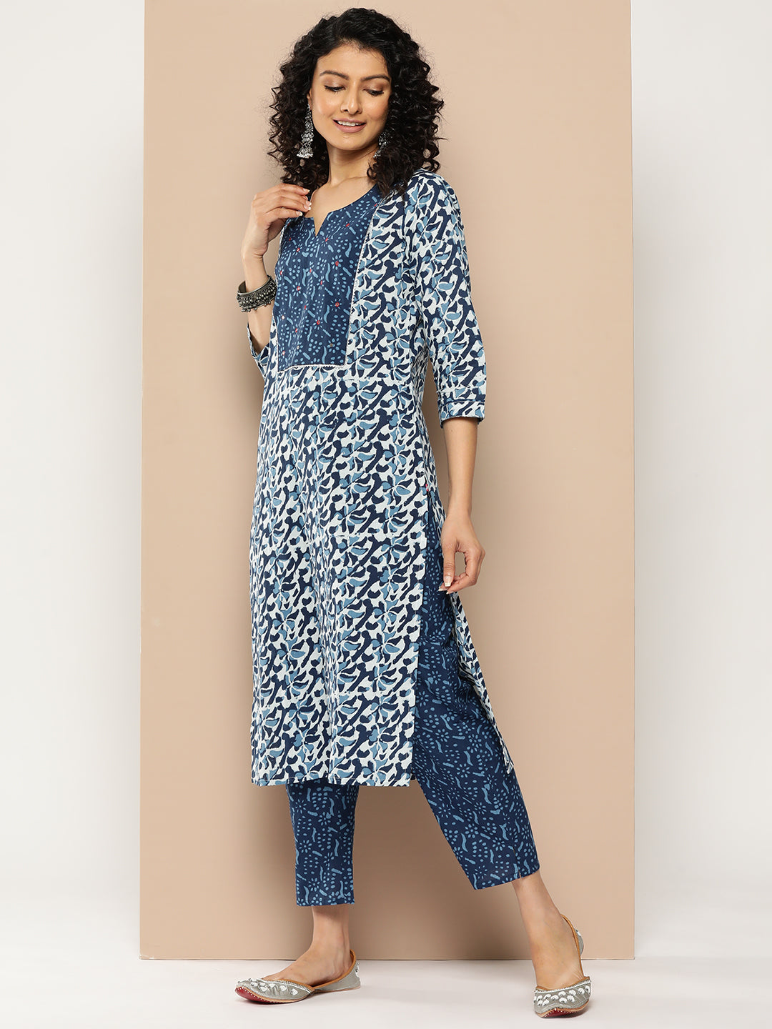 KSUT (House of Varanga) Blue And White Cotton Printed Yoke Design Kurta Paired With Printed Dupatta And Trouser