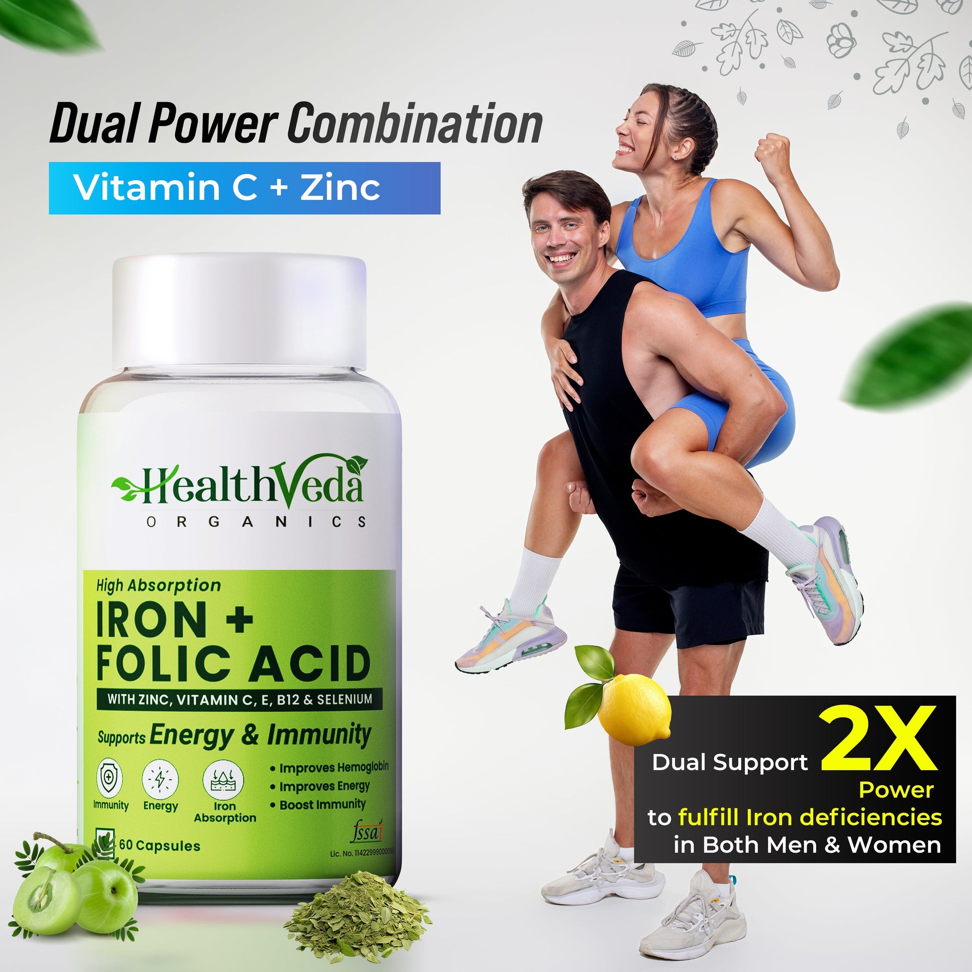 Health Veda Organics Iron + Folic Acid Capsules Health Veda Organics