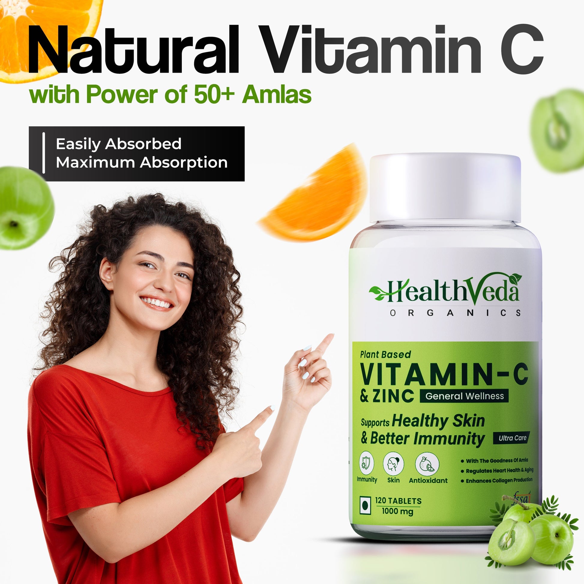 Health Veda Organics Natural Vitamin C Tablets For Skin & Health 