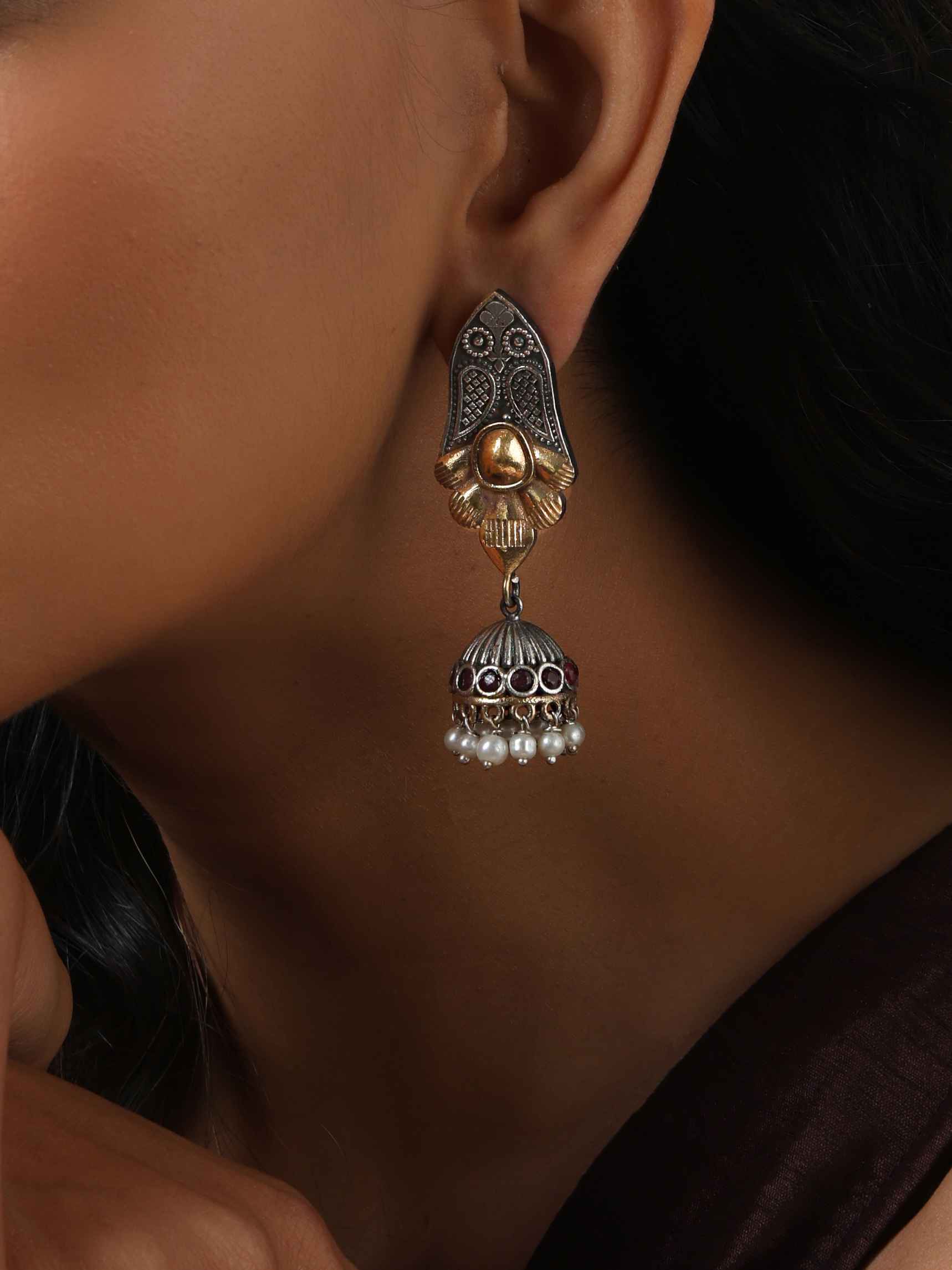 trueBrowns Silver Gold Tone Jhumka Earrings Truebrowns Lifestyle