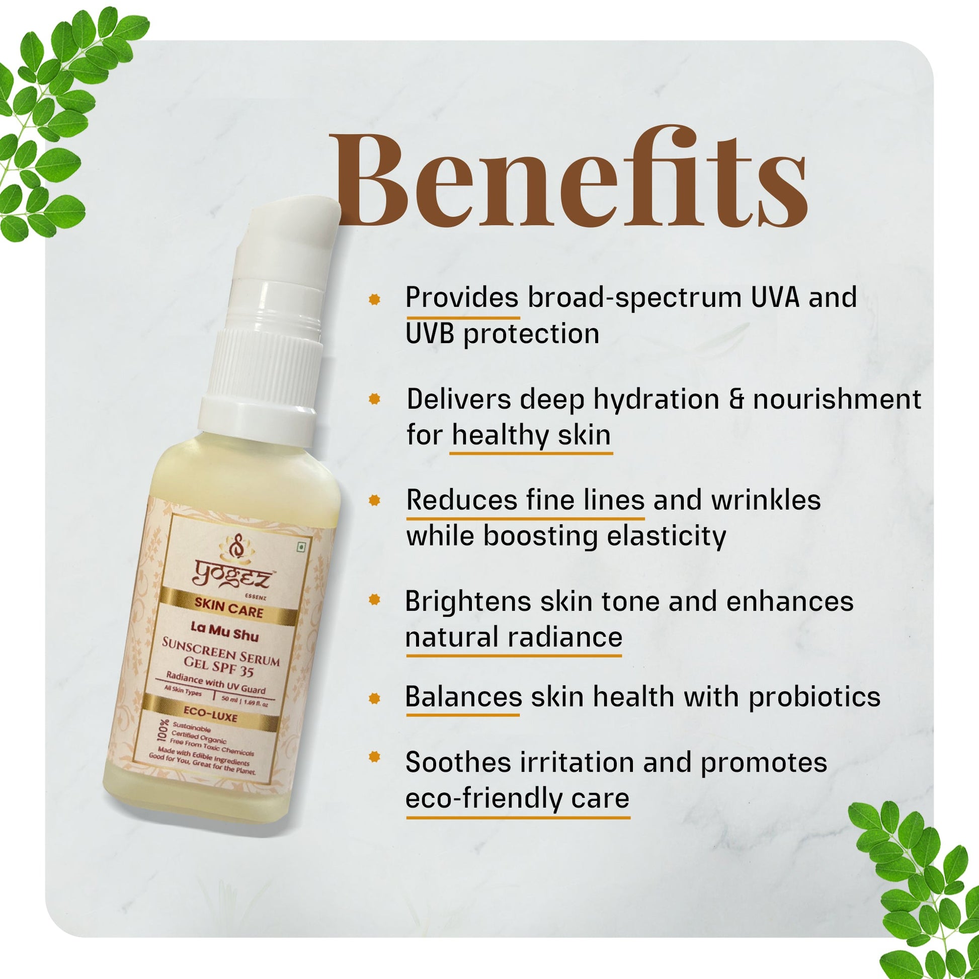 Yogez La Mu Shu Sunscreen Serum Gel SPF 35  Grab2Buy Yogez Grab2Buy
