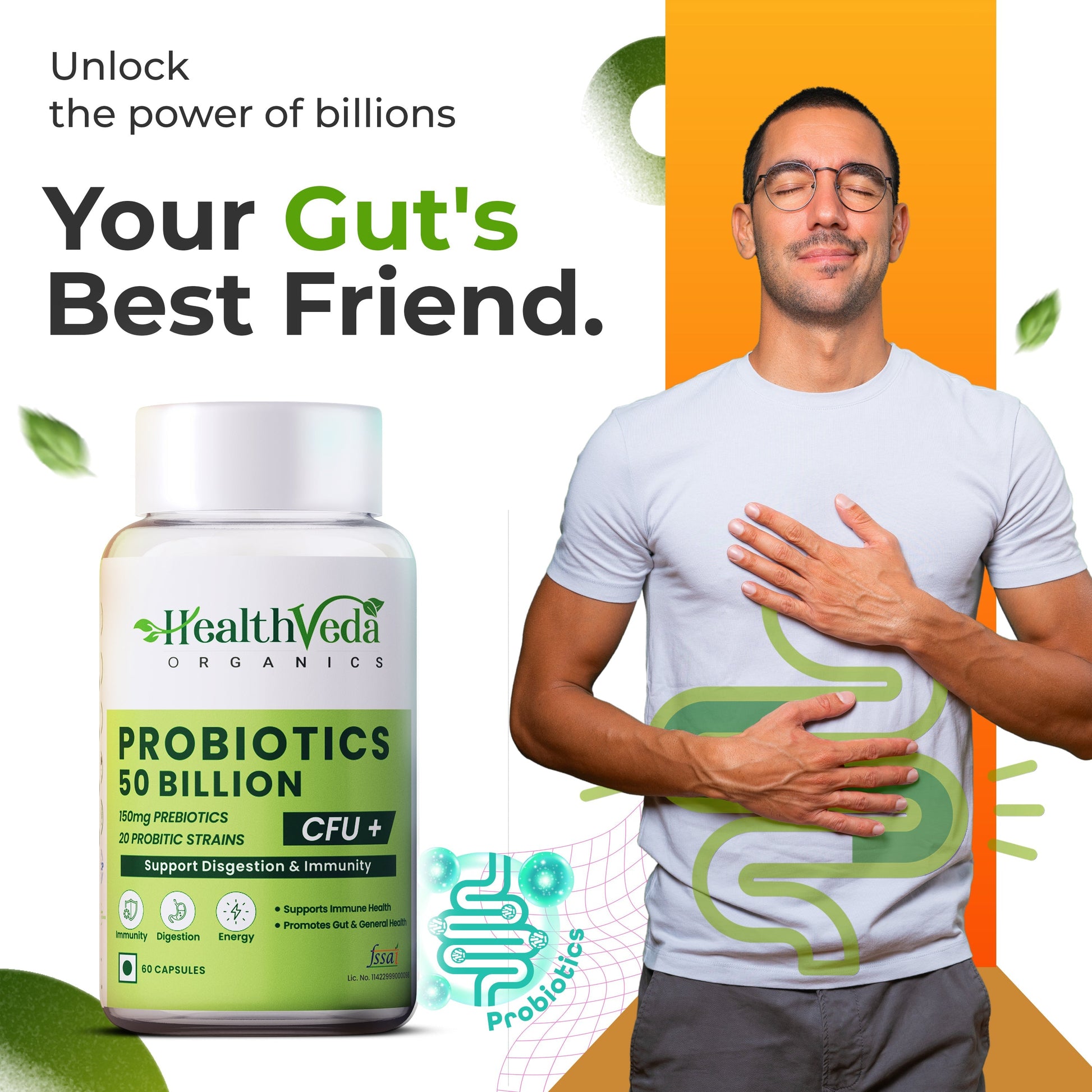 Health Veda Organics Probiotics 50 Billion Veg Capsules Health Veda Organics