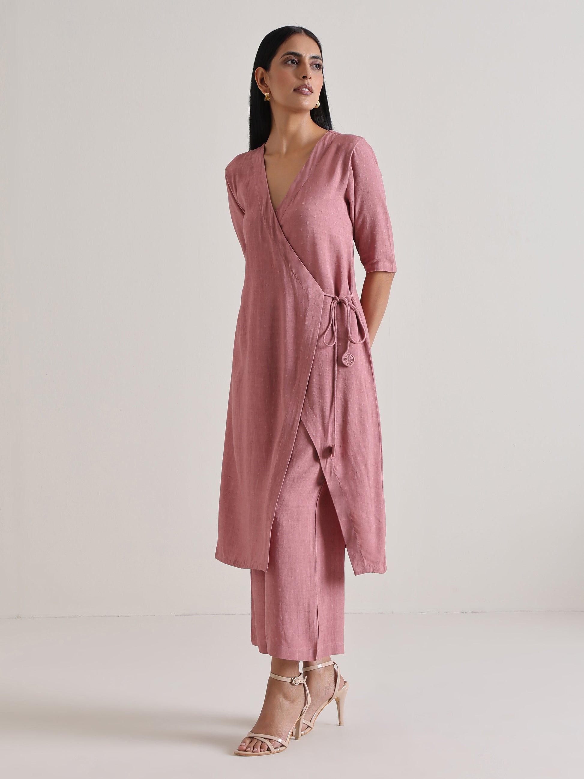 trueBrowns Mauve Angrakha Kurta Set 