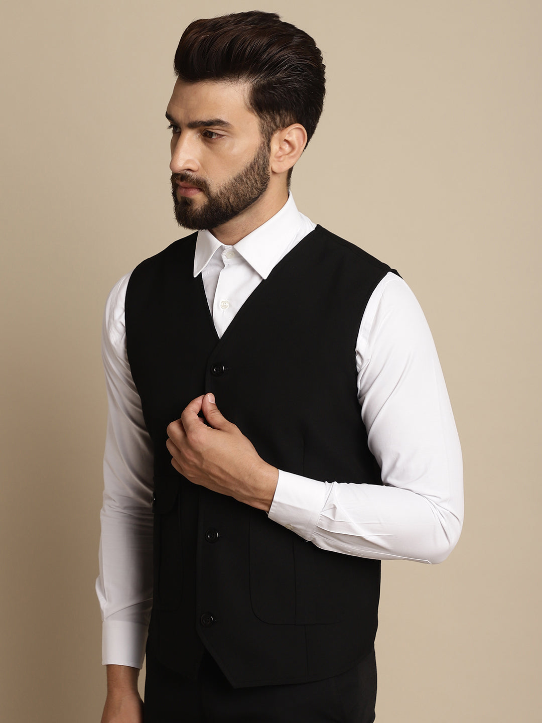 Even Apparels Men's Black Waistcoat With Patch Pocket 