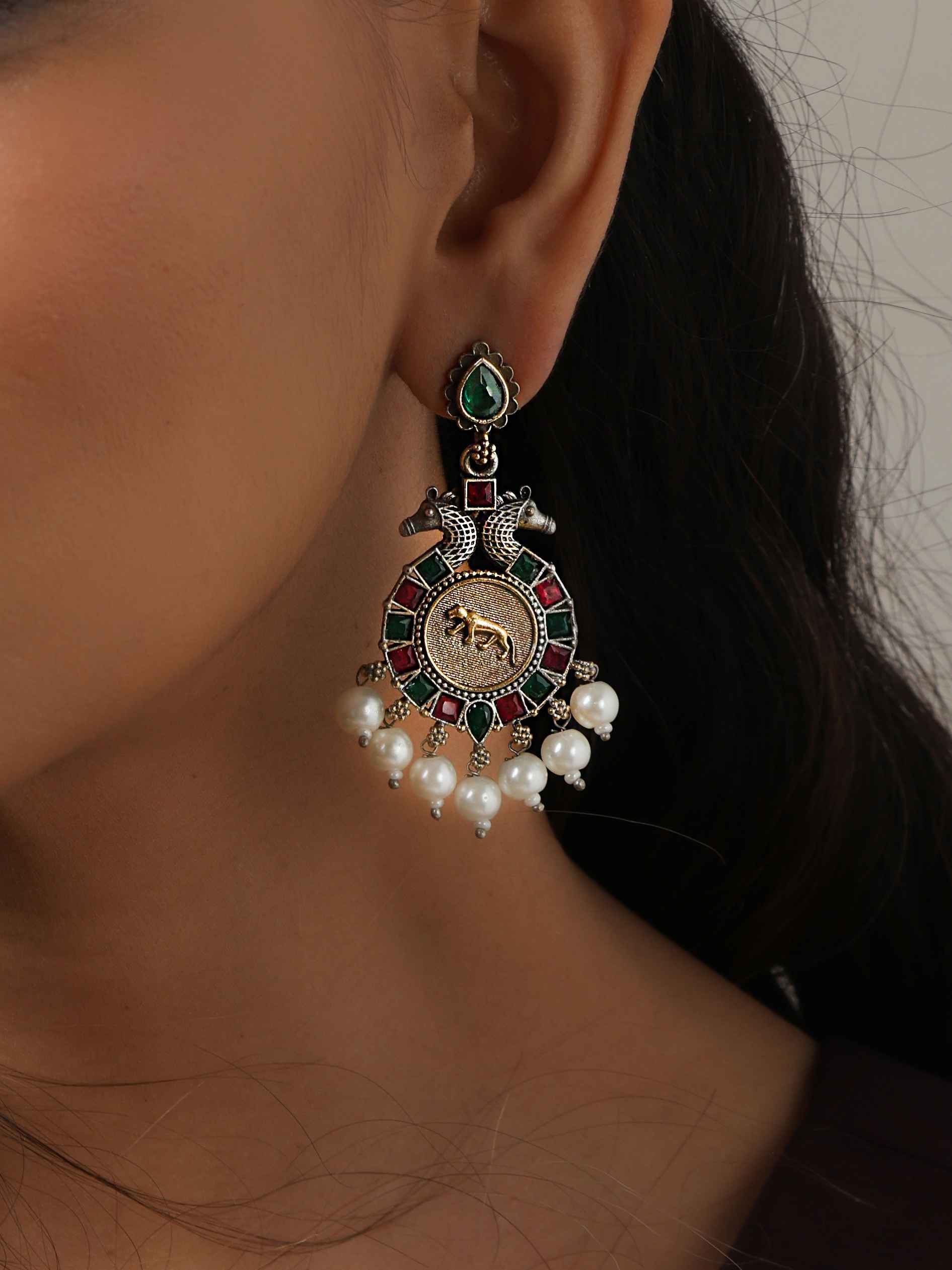 trueBrowns Silver Gold Tone Embossed Earrings Truebrowns Lifestyle