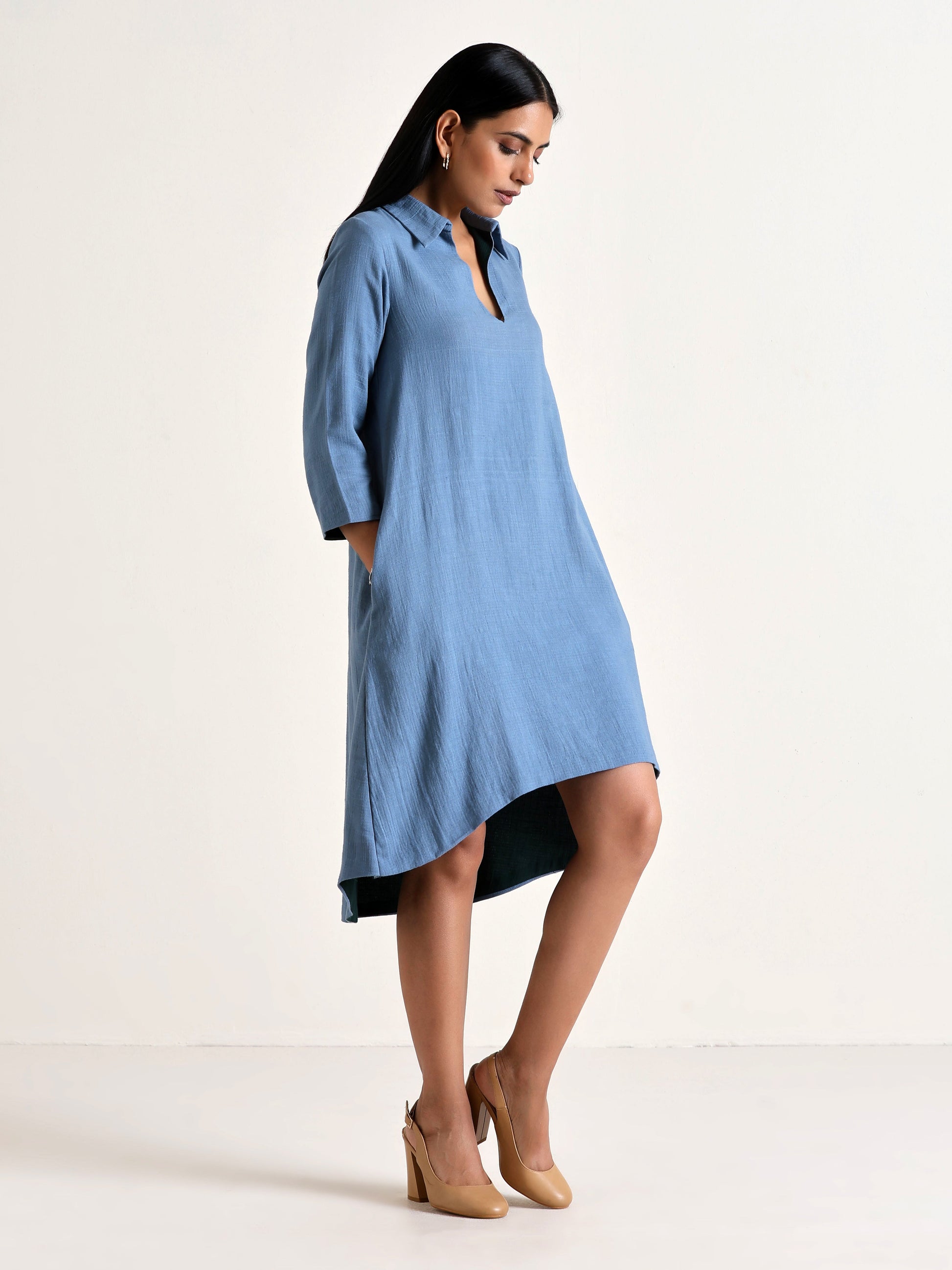 trueBrowns Light Blue Short Collared Dress 