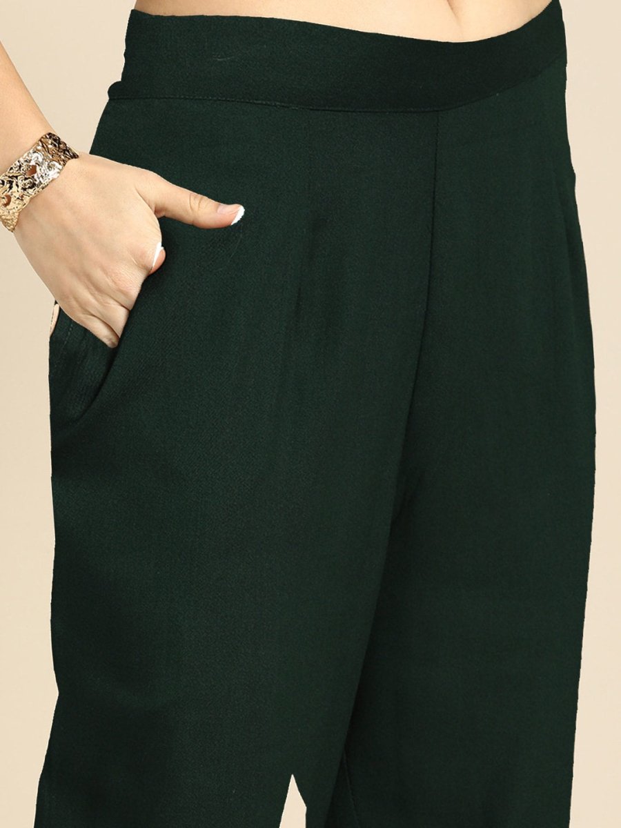 All About You Women Green & Gold-Toned Gotta Patti Kurta with Trousers & With Dupatta