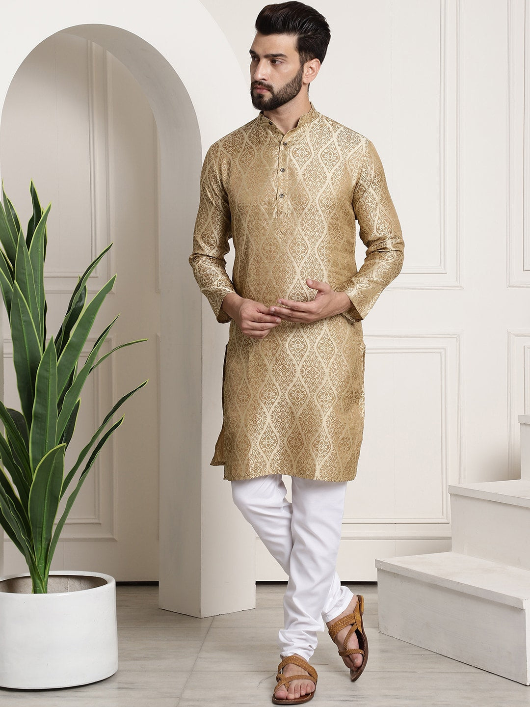 Sojanya Ethnic Motifs Woven Design Regular Kurta With Churidar 