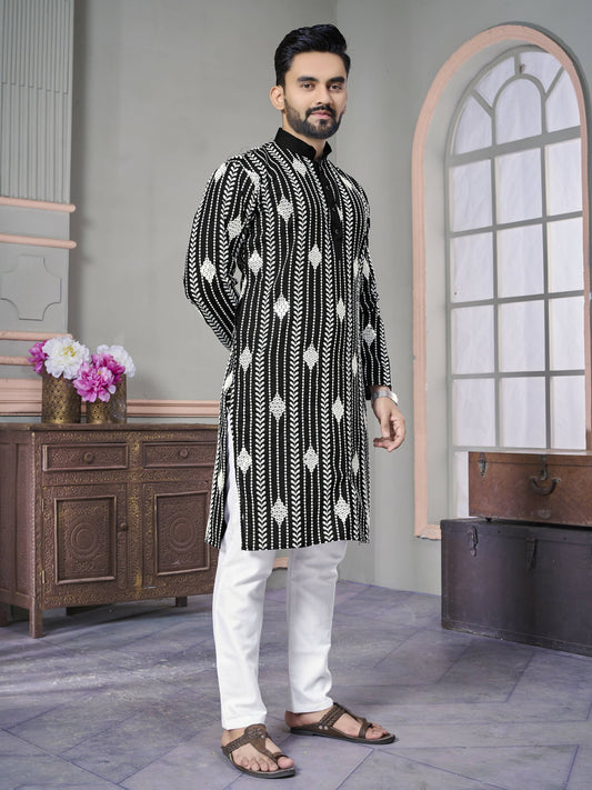 Black Men Kurta Set Embroidered with Sequins Work by Infinity Export