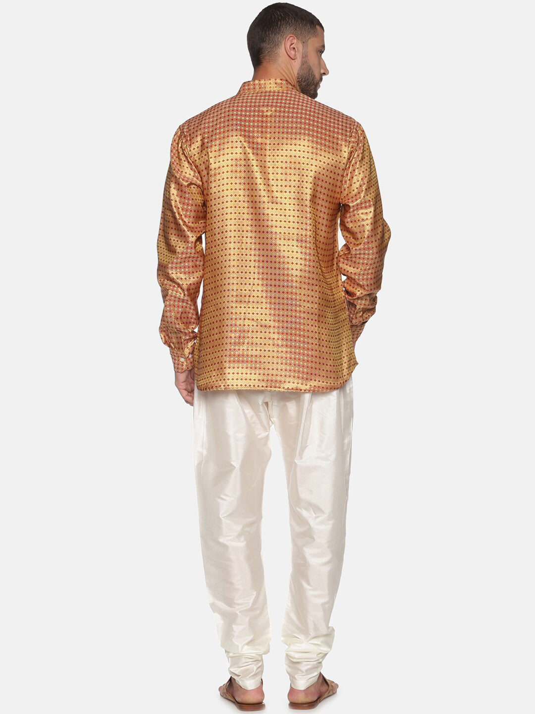 Sethukrishna Men Gold-Toned Self Design Kurta with Churidar