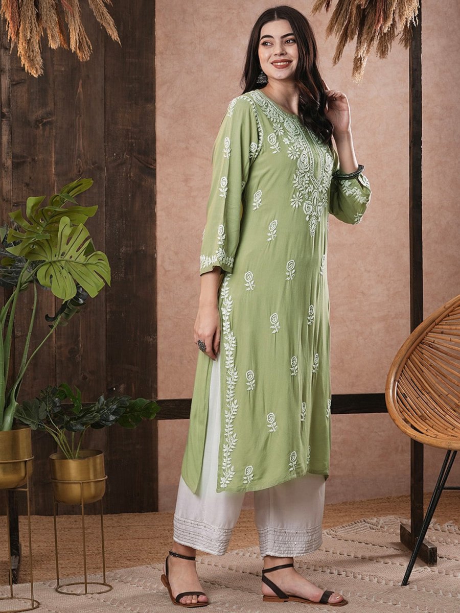 ADA Women Ethnic Motifs Embroidered Flared Sleeves Kurta