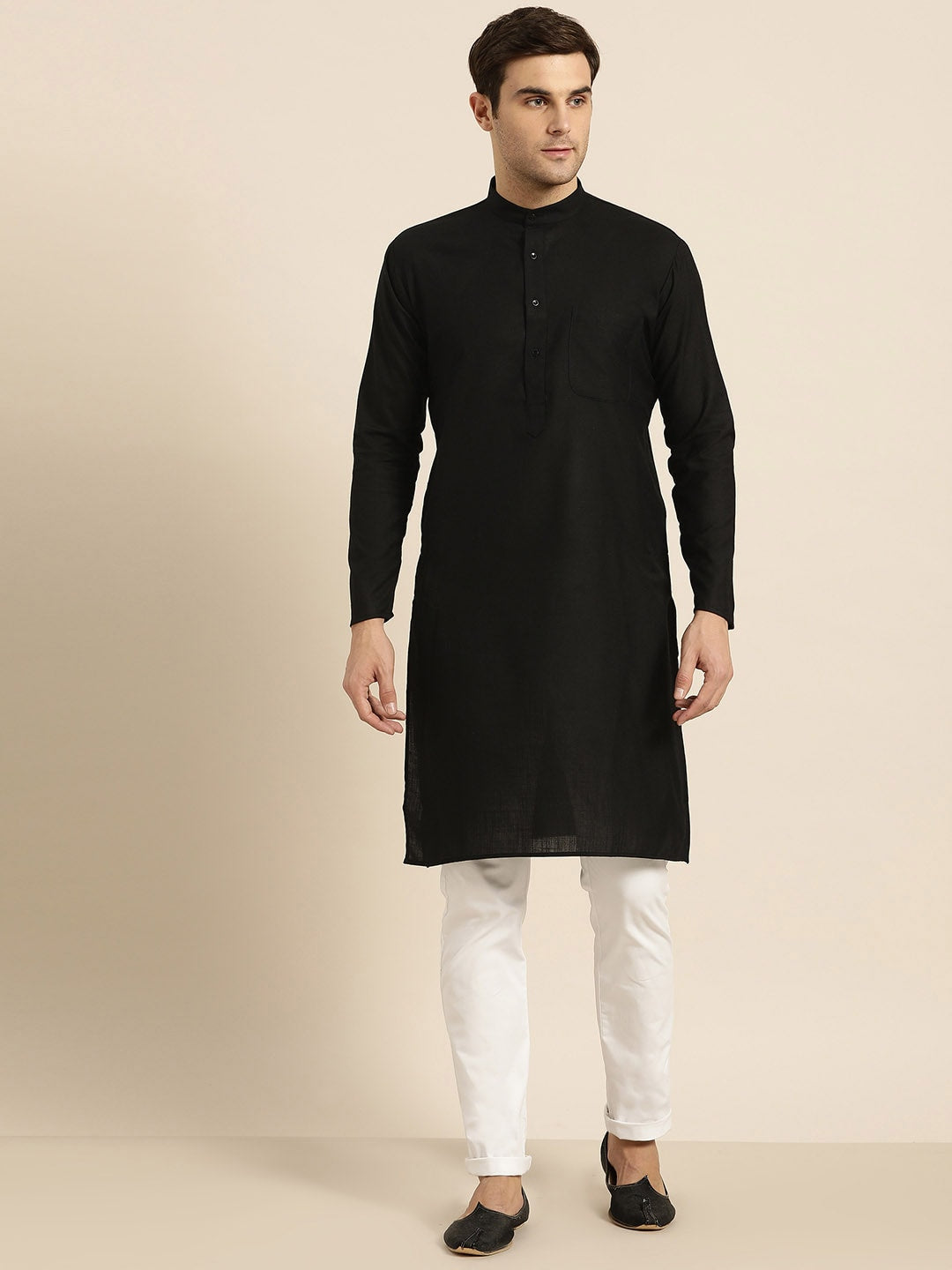 Sojanya Men Black Solid Straight Kurta 