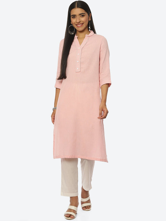 Biba Women Plus Size Pure Cotton Striped Mandarin Collar Kurta - Grab2buy