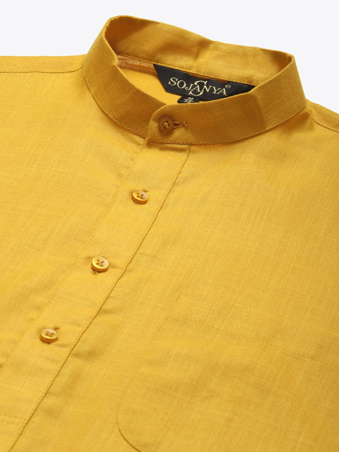 Sojanya Men Mustard Yellow Pure Cotton Kurta with Churidar & Nehru Jacket 