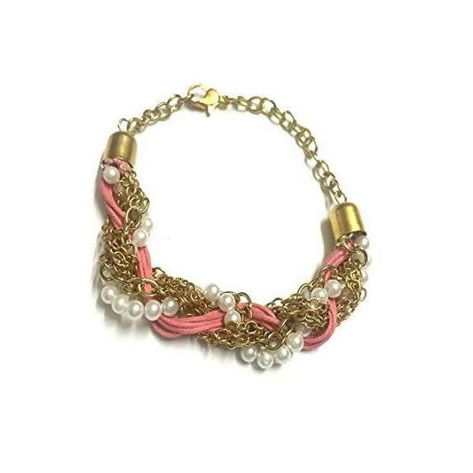Tiaraa Pink Golden Pearl Charm Bracelet For Women 