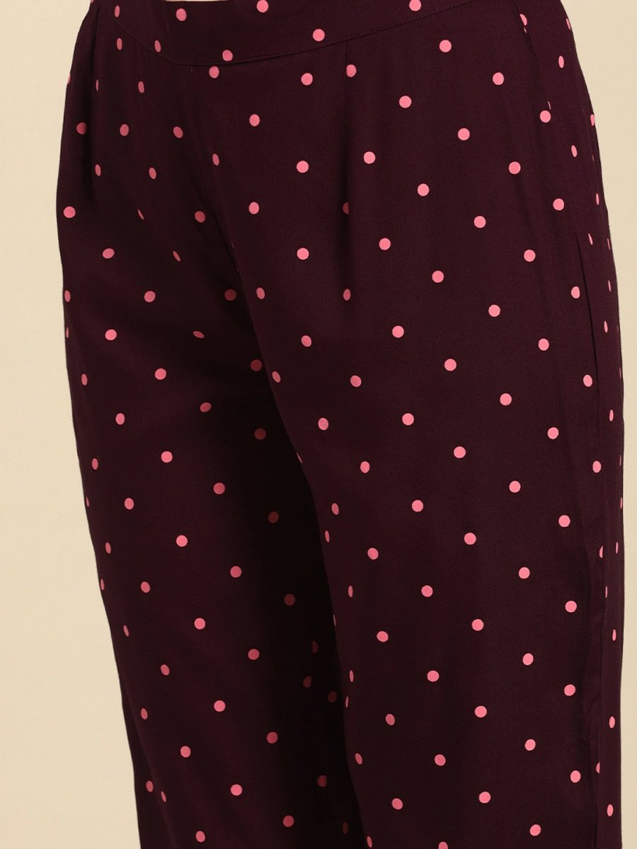All About You Women Purple & Red Floral Printed Regular Kurta with Trousers