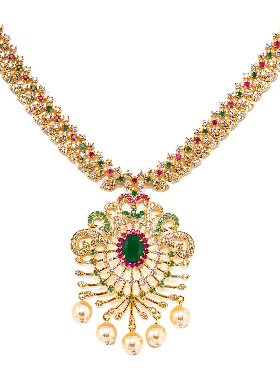 Saraf RS Jewellery Women Gold-Toned & Multi-Coloured CZ-Studded Handcrafted Jewellery Set - Grab2buy